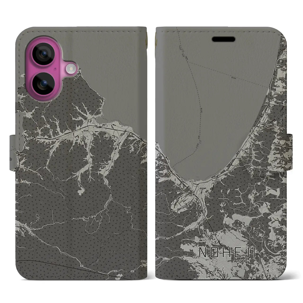【野辺地(青森県)】地図柄iPhoneケース(手帳タイプ)モノトーン・iPhone 16 Pro 用