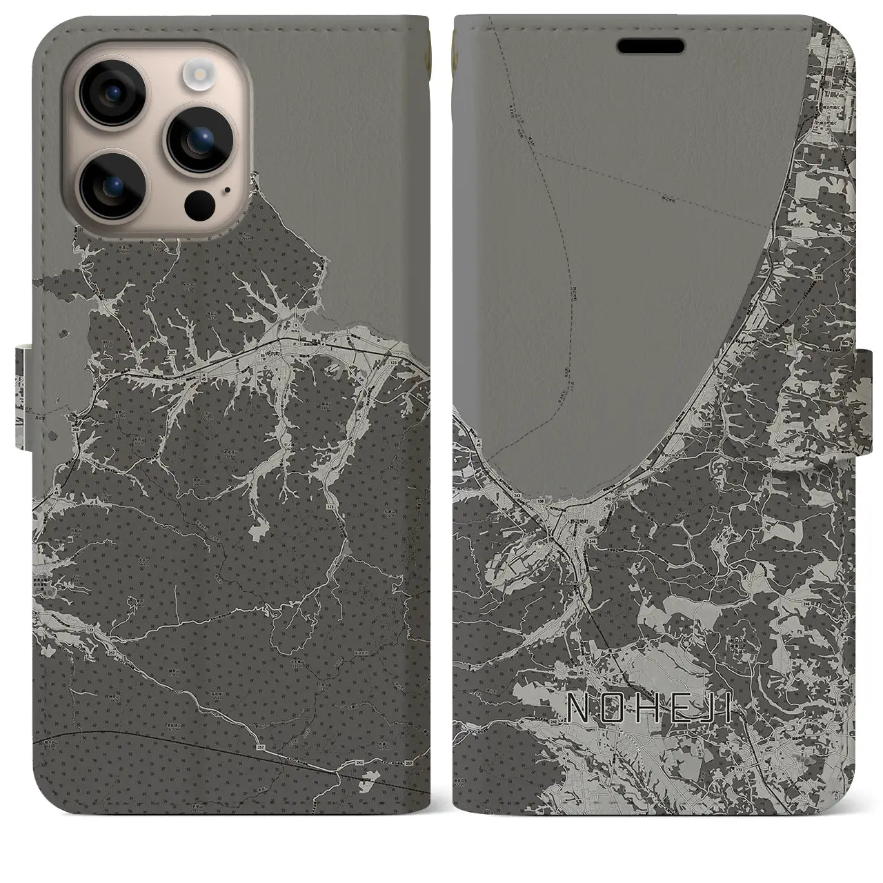 【野辺地(青森県)】地図柄iPhoneケース(手帳タイプ)モノトーン・iPhone 16 Plus 用