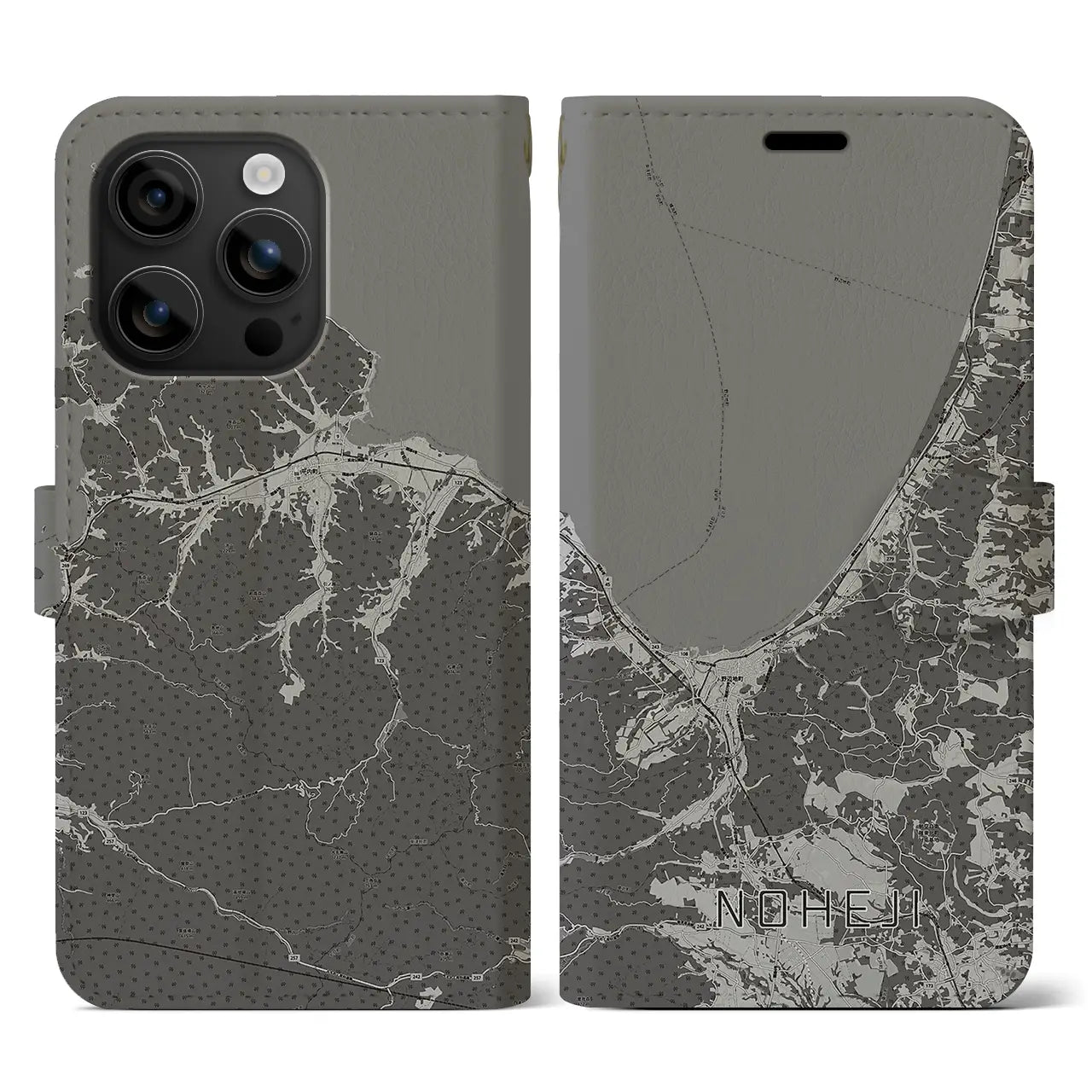 【野辺地(青森県)】地図柄iPhoneケース(手帳タイプ)モノトーン・iPhone 16 用