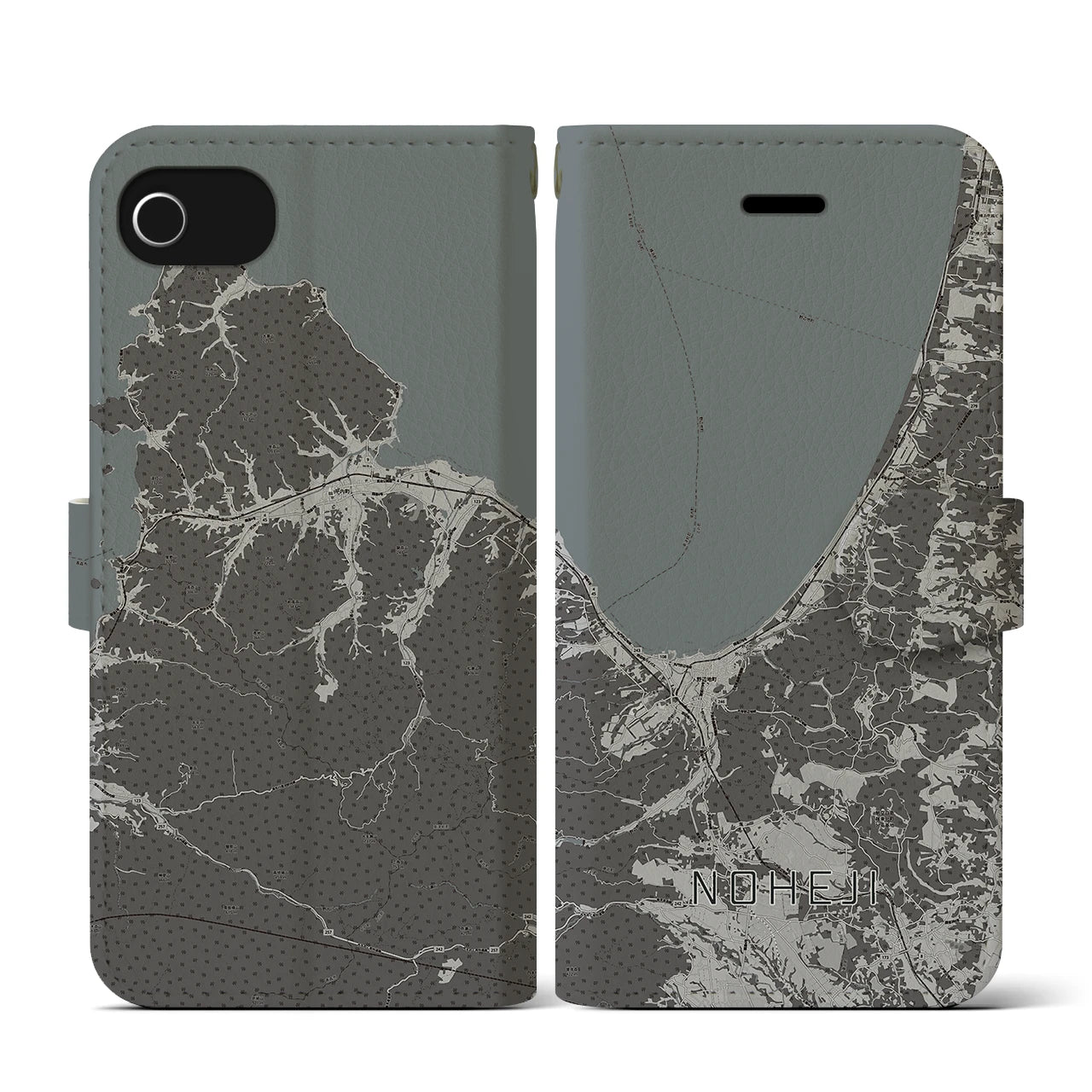 【野辺地(青森県)】地図柄iPhoneケース(手帳タイプ)モノトーン・iPhone SE(第3 / 第2世代) / 8 / 7 / 6s / 6 用
