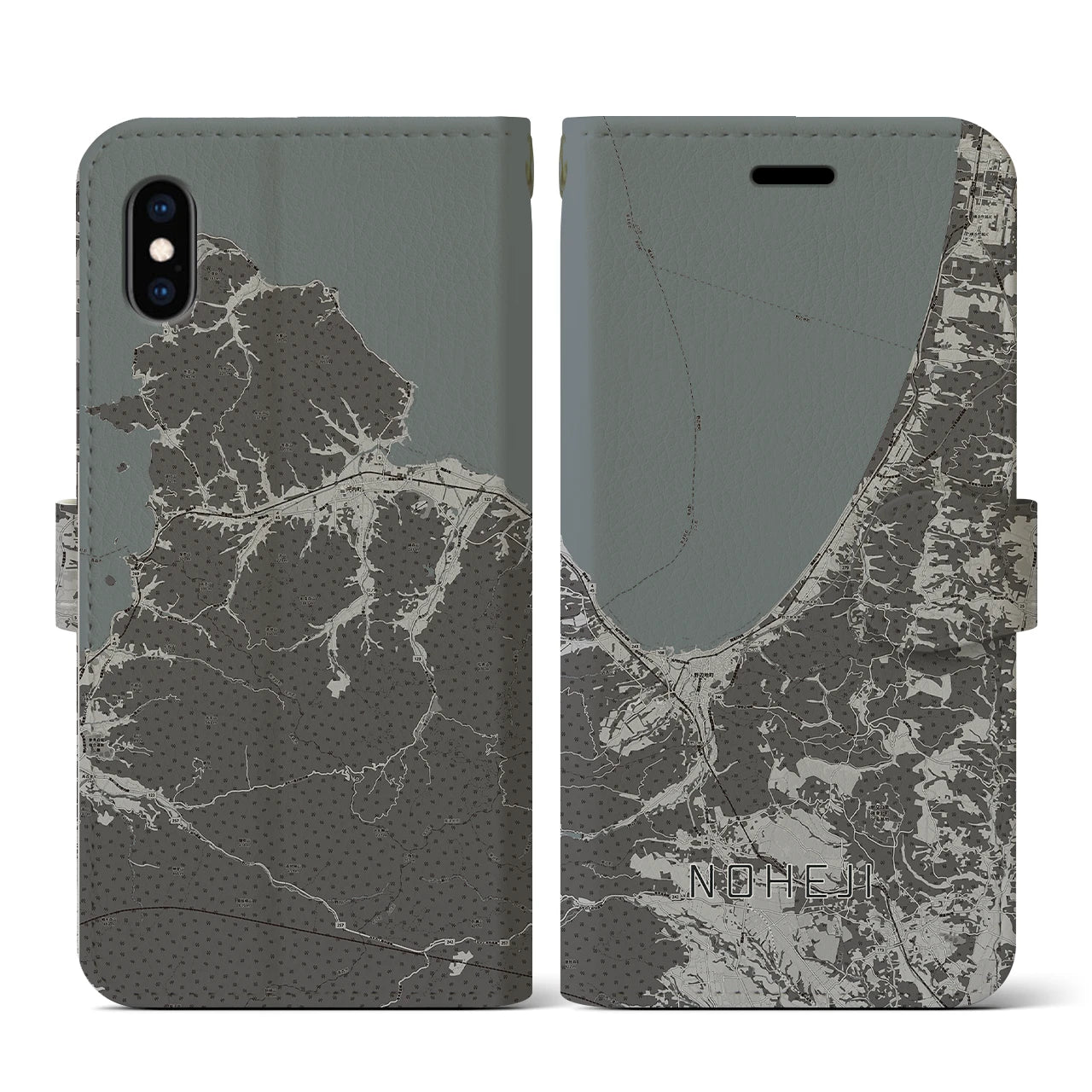 【野辺地(青森県)】地図柄iPhoneケース(手帳タイプ)モノトーン・iPhone XS / X 用