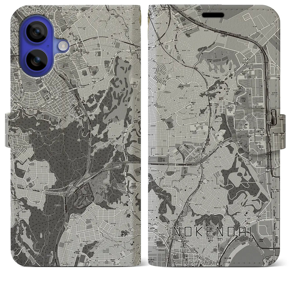 【能見台(神奈川県)】地図柄iPhoneケース(手帳タイプ)モノトーン・iPhone 16 Pro Max 用