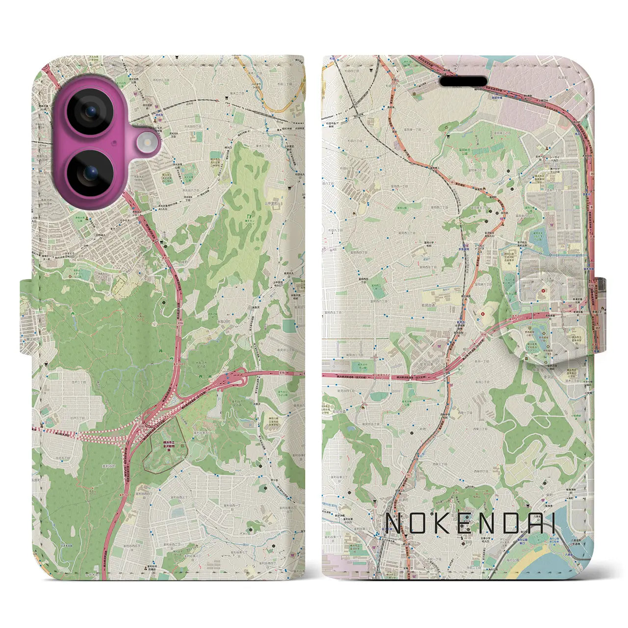 【能見台(神奈川県)】地図柄iPhoneケース(手帳タイプ)ナチュラル・iPhone 16 Pro 用