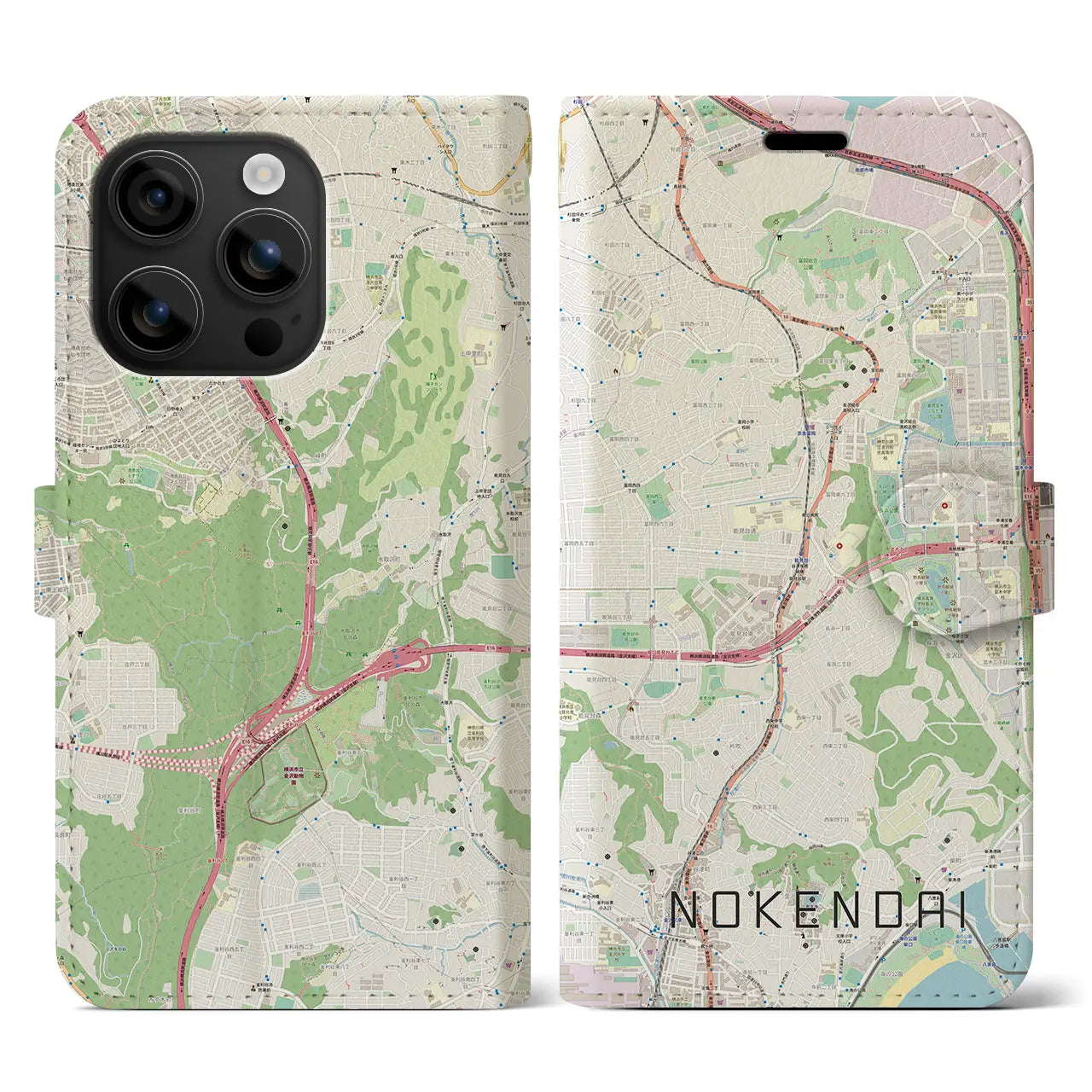 【能見台(神奈川県)】地図柄iPhoneケース(手帳タイプ)ナチュラル・iPhone 16 用