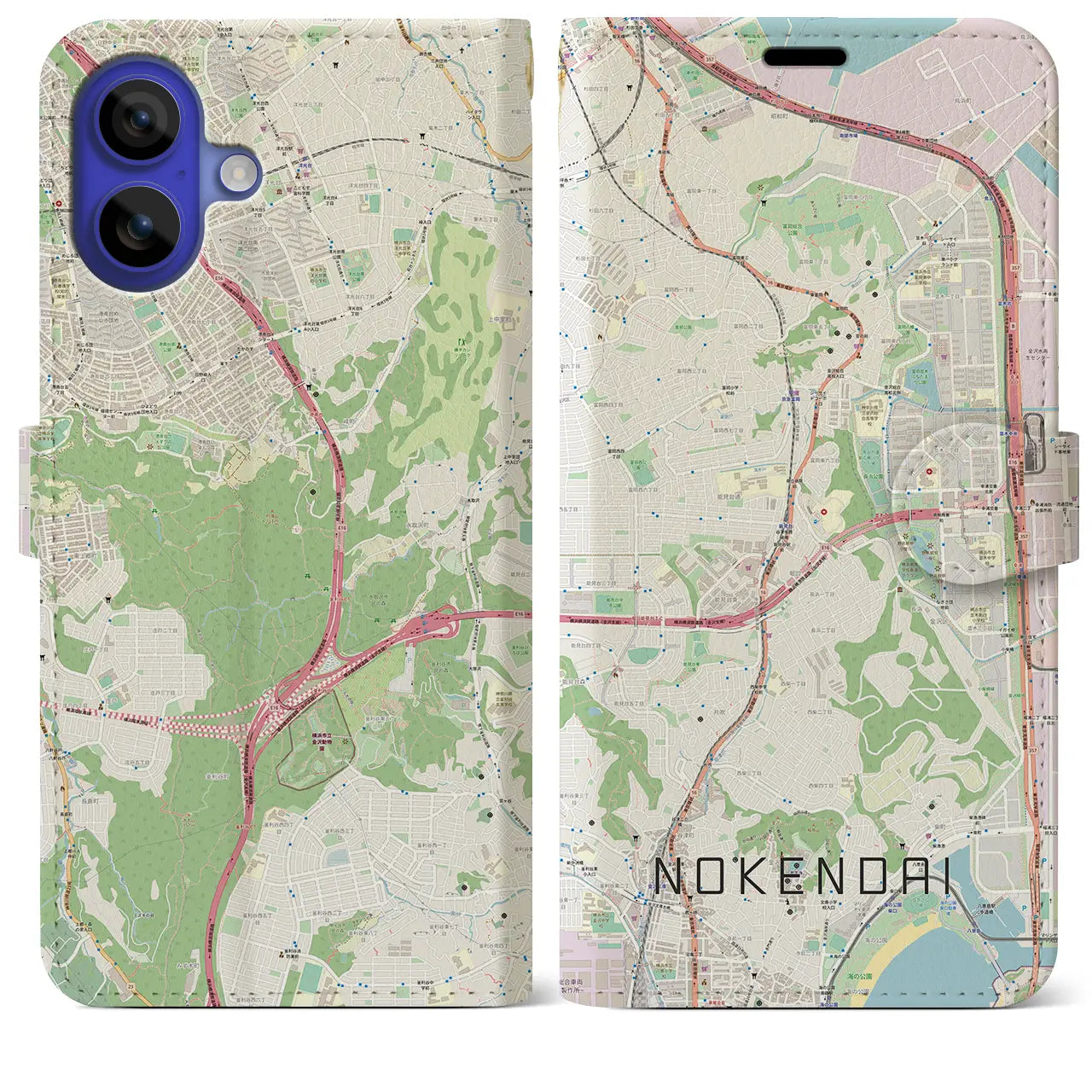 【能見台(神奈川県)】地図柄iPhoneケース(手帳タイプ)ナチュラル・iPhone 16 Pro Max 用