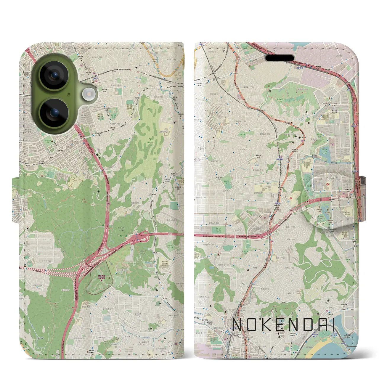 【能見台(神奈川県)】地図柄iPhoneケース(手帳タイプ)ナチュラル・iPhone 17 Pro Max 用