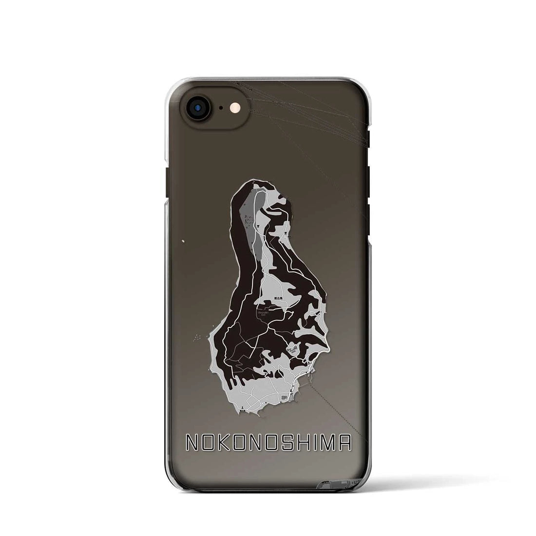 【能古島(福岡県)】地図柄iPhoneケース(クリアタイプ)モノトーン・iPhone SE(第3 / 第2世代) / 8 / 7 / 6s / 6 用