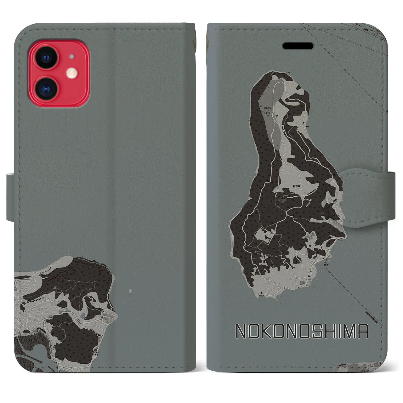 【能古島(福岡県)】地図柄iPhoneケース(手帳タイプ)モノトーン・iPhone 11 用