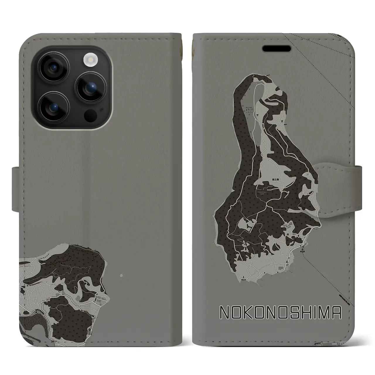 【能古島(福岡県)】地図柄iPhoneケース(手帳タイプ)モノトーン・iPhone 16 用