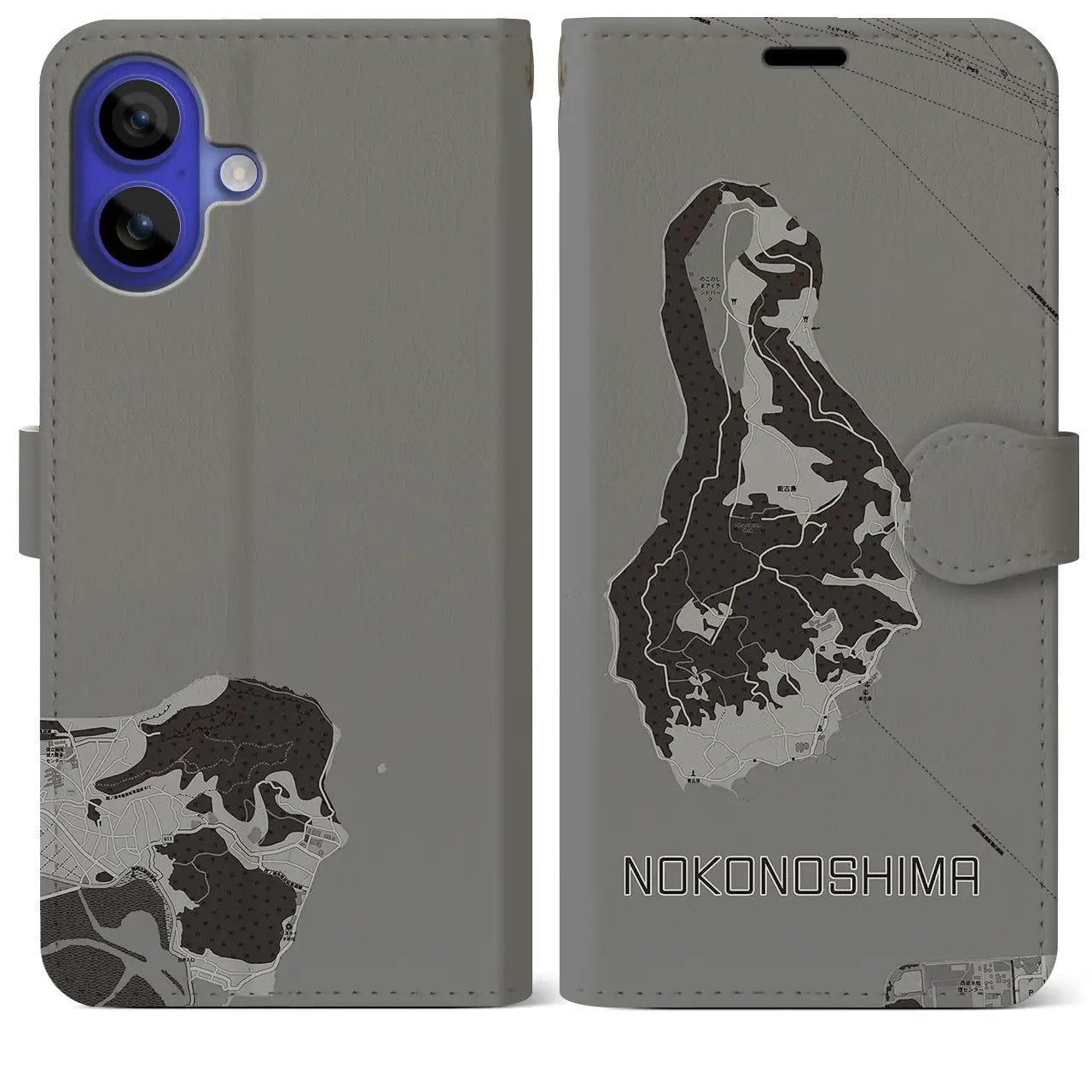 【能古島(福岡県)】地図柄iPhoneケース(手帳タイプ)モノトーン・iPhone 16 Pro Max 用