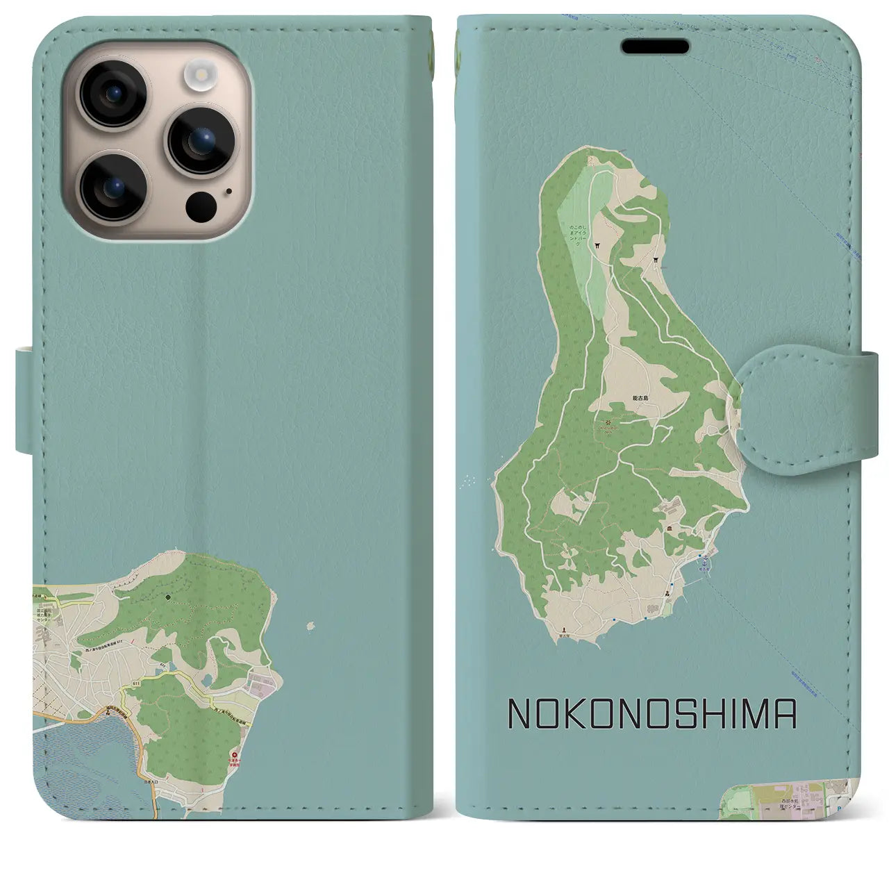 【能古島(福岡県)】地図柄iPhoneケース(手帳タイプ)ナチュラル・iPhone 16 Plus 用