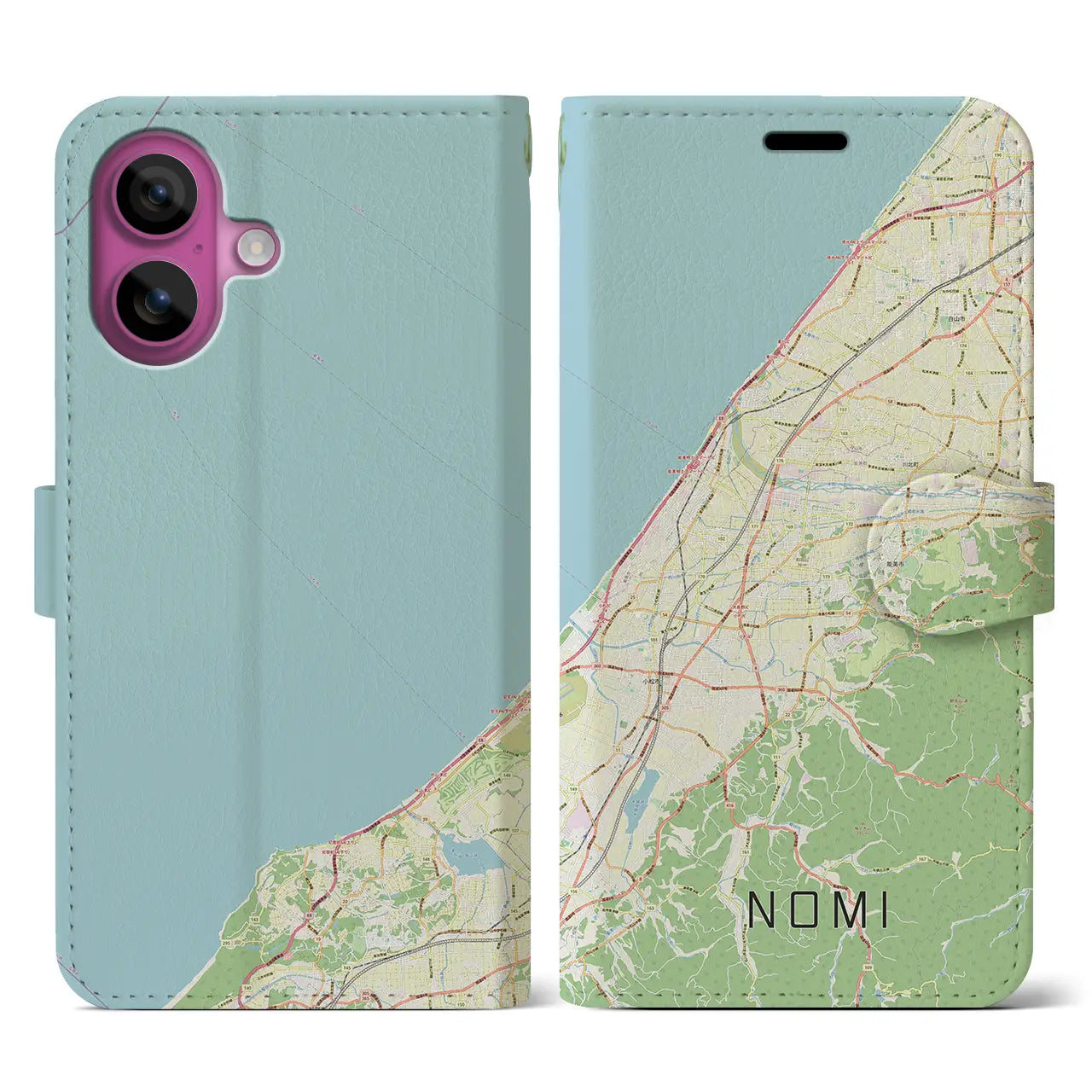 【能美(石川県)】地図柄iPhoneケース(手帳タイプ)ナチュラル・iPhone 16 Pro 用