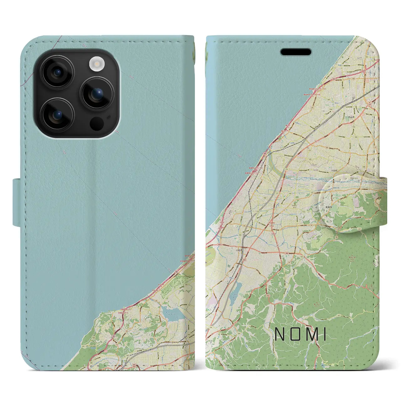 【能美(石川県)】地図柄iPhoneケース(手帳タイプ)ナチュラル・iPhone 16 用
