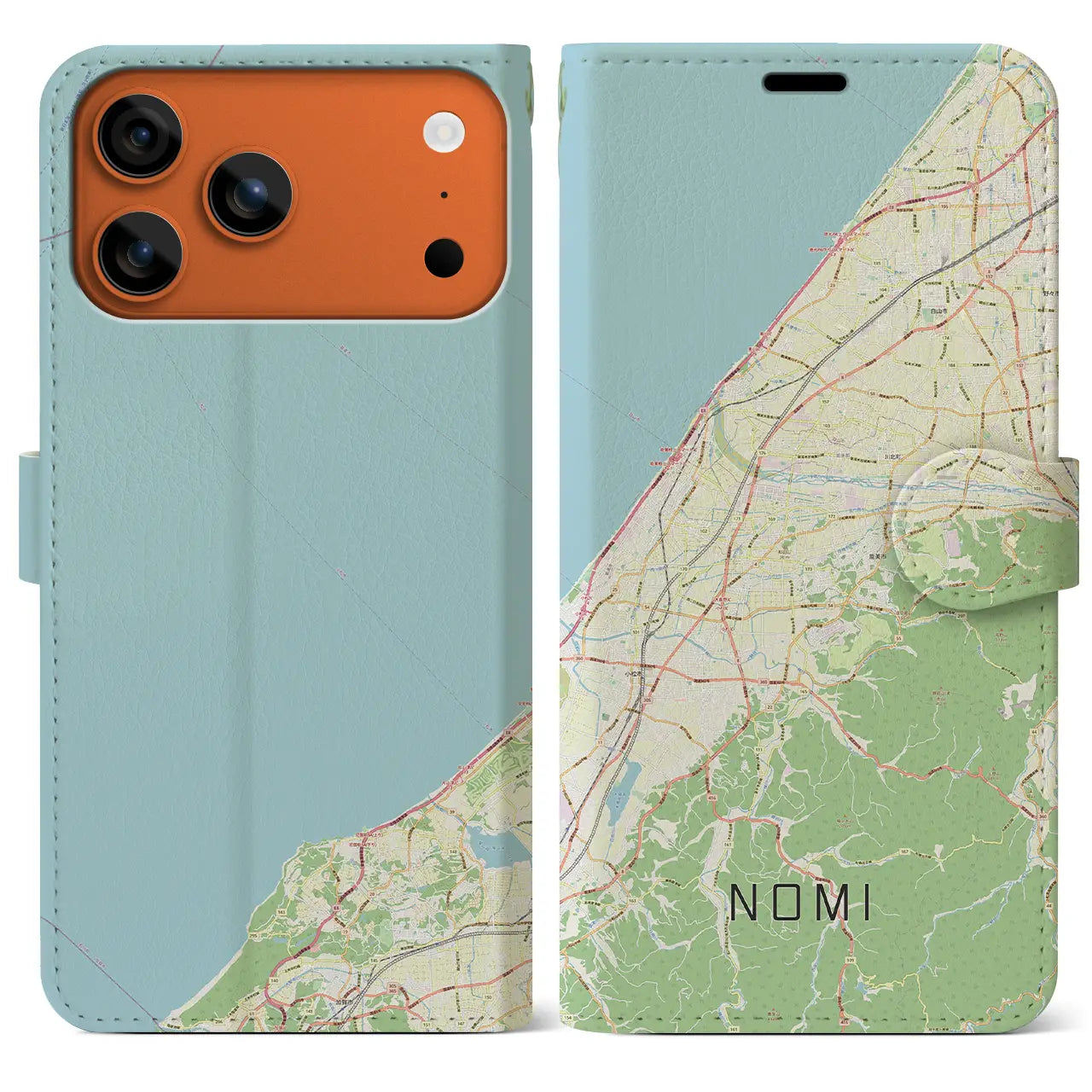 【能美(石川県)】地図柄iPhoneケース(手帳タイプ)モノトーン・iPhone 17 Pro Max 用