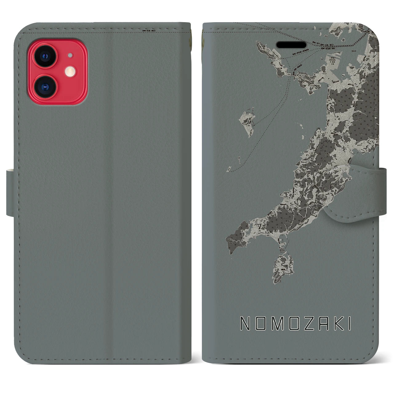【野母崎(長崎県)】地図柄iPhoneケース(手帳タイプ)モノトーン・iPhone 11 用