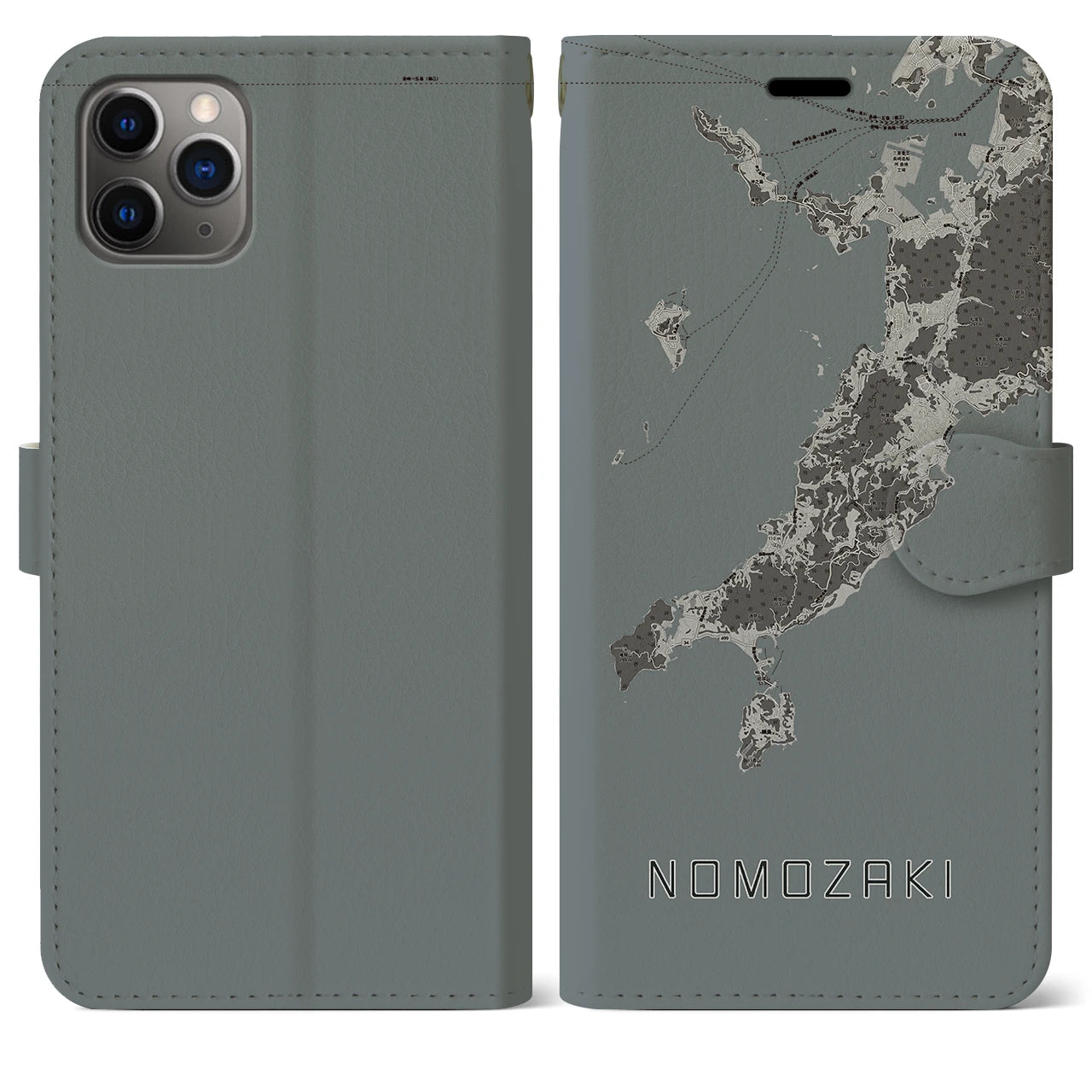 【野母崎(長崎県)】地図柄iPhoneケース(手帳タイプ)モノトーン・iPhone 11 Pro Max 用