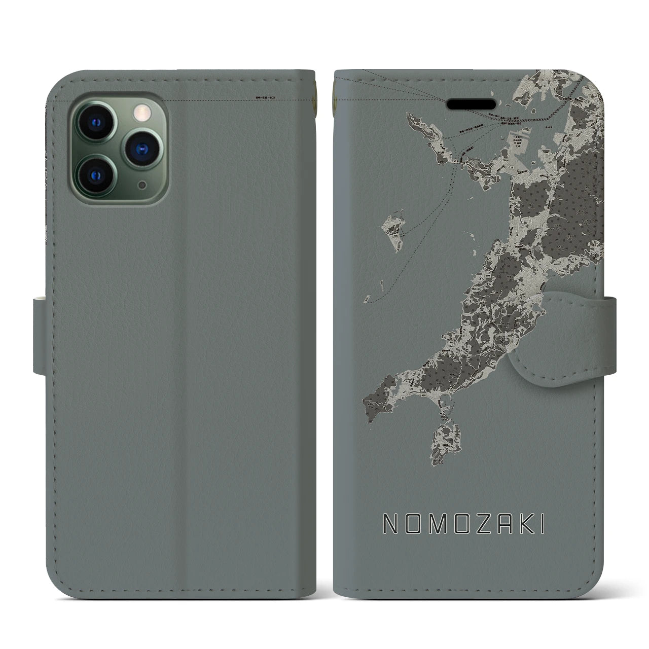 【野母崎(長崎県)】地図柄iPhoneケース(手帳タイプ)モノトーン・iPhone 11 Pro 用