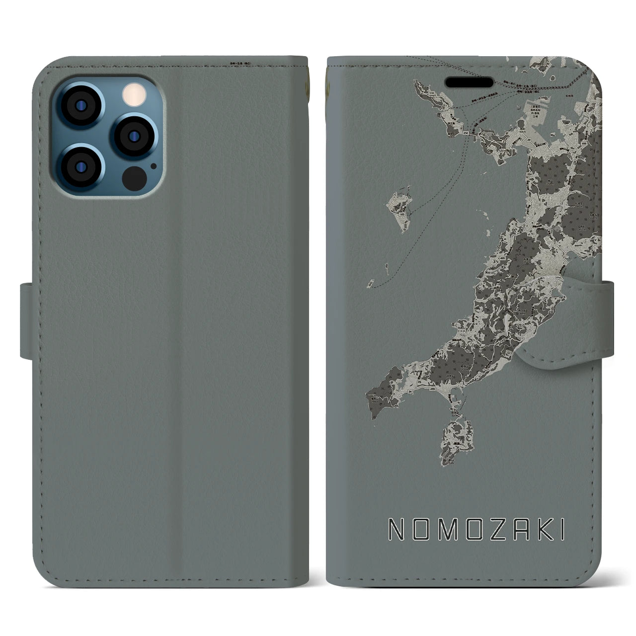 【野母崎(長崎県)】地図柄iPhoneケース(手帳タイプ)モノトーン・iPhone 12 / 12 Pro 用