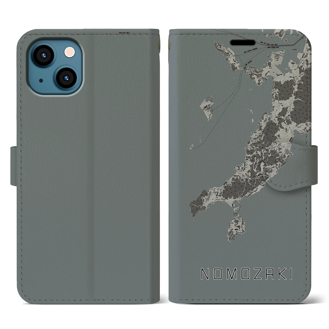 【野母崎(長崎県)】地図柄iPhoneケース(手帳タイプ)モノトーン・iPhone 13 用