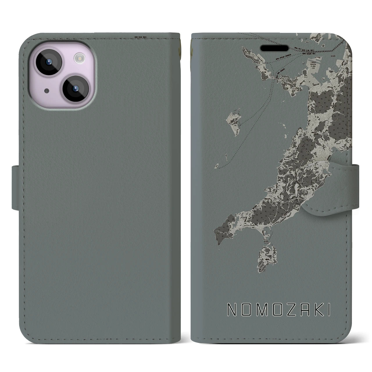 【野母崎(長崎県)】地図柄iPhoneケース(手帳タイプ)モノトーン・iPhone 14 用