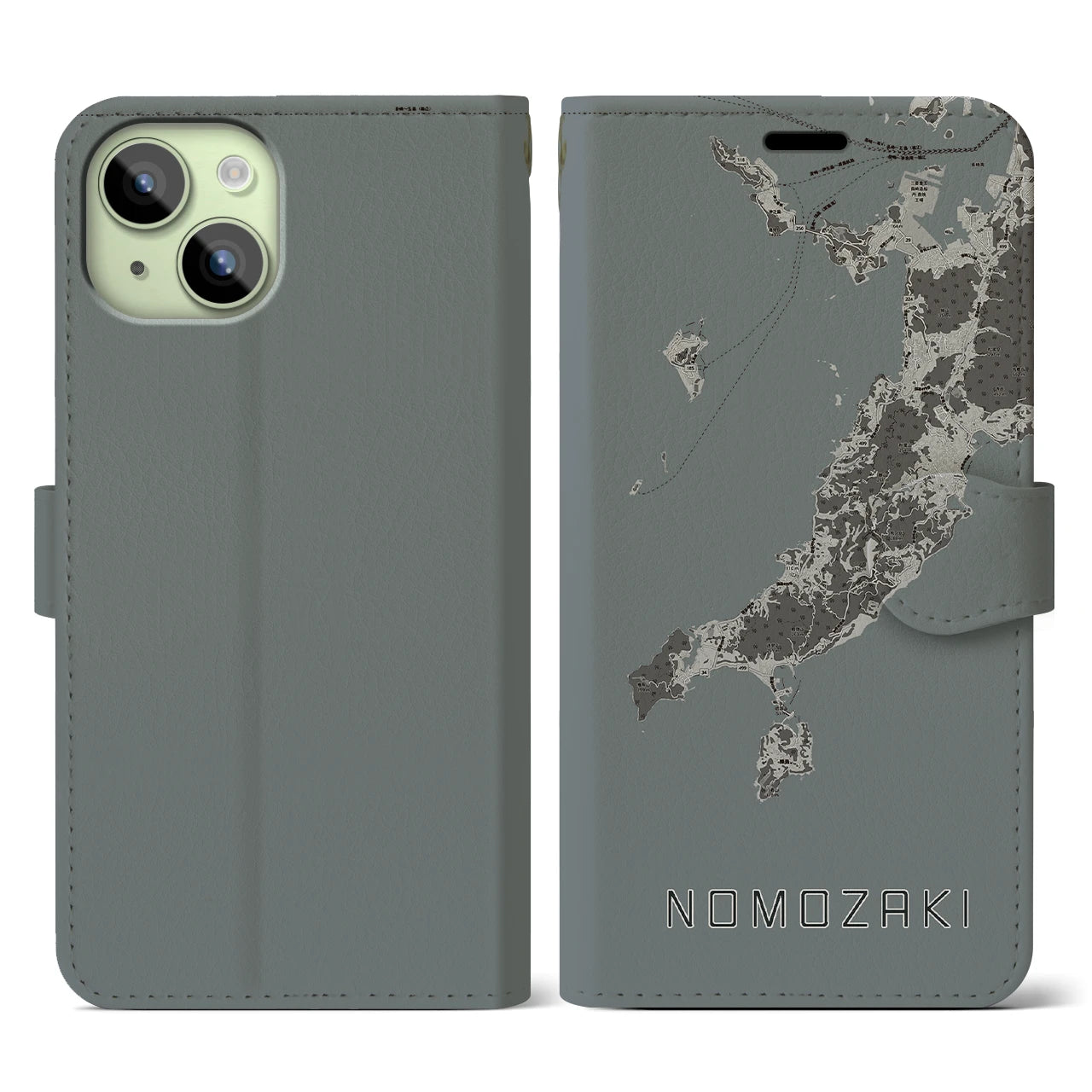 【野母崎(長崎県)】地図柄iPhoneケース(手帳タイプ)モノトーン・iPhone 15 用
