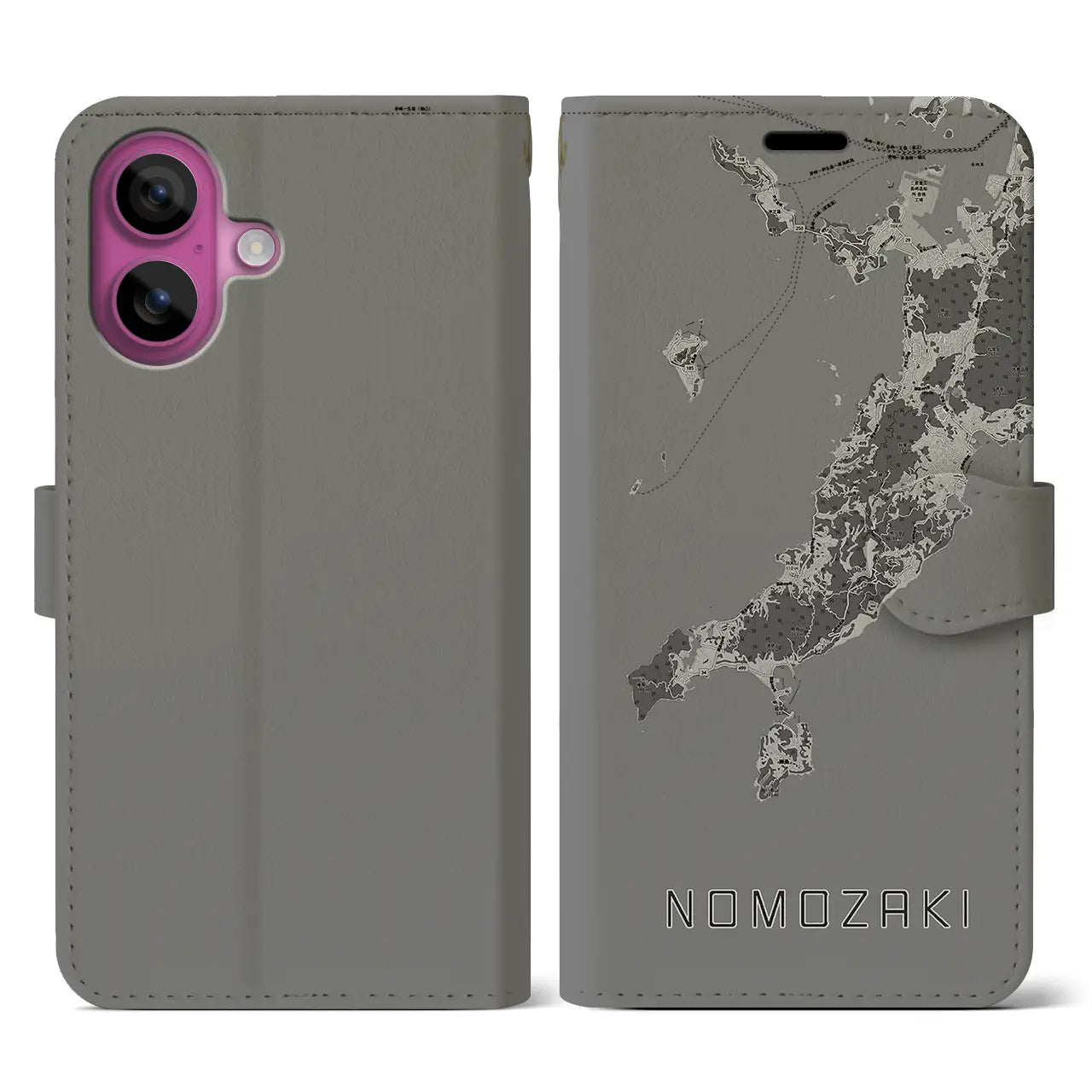 【野母崎(長崎県)】地図柄iPhoneケース(手帳タイプ)モノトーン・iPhone 16 Pro 用