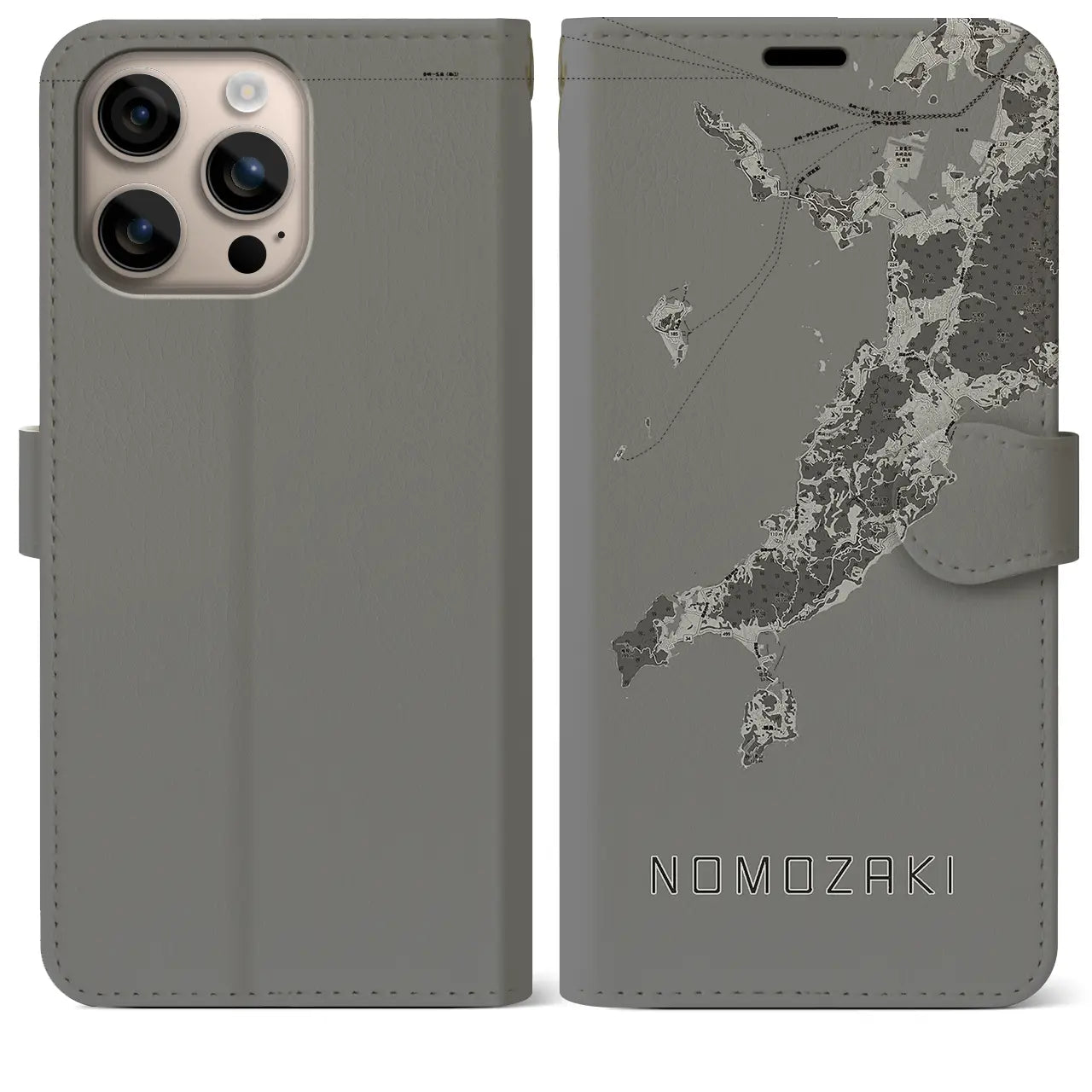 【野母崎(長崎県)】地図柄iPhoneケース(手帳タイプ)モノトーン・iPhone 16 Plus 用