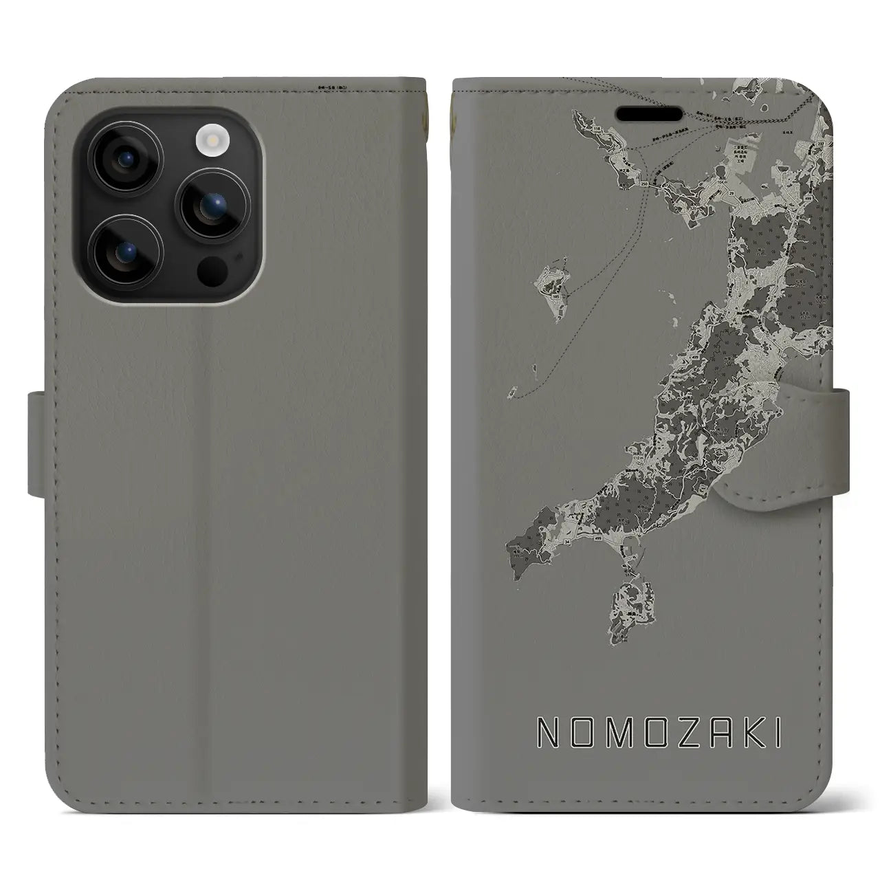 【野母崎(長崎県)】地図柄iPhoneケース(手帳タイプ)モノトーン・iPhone 16 用