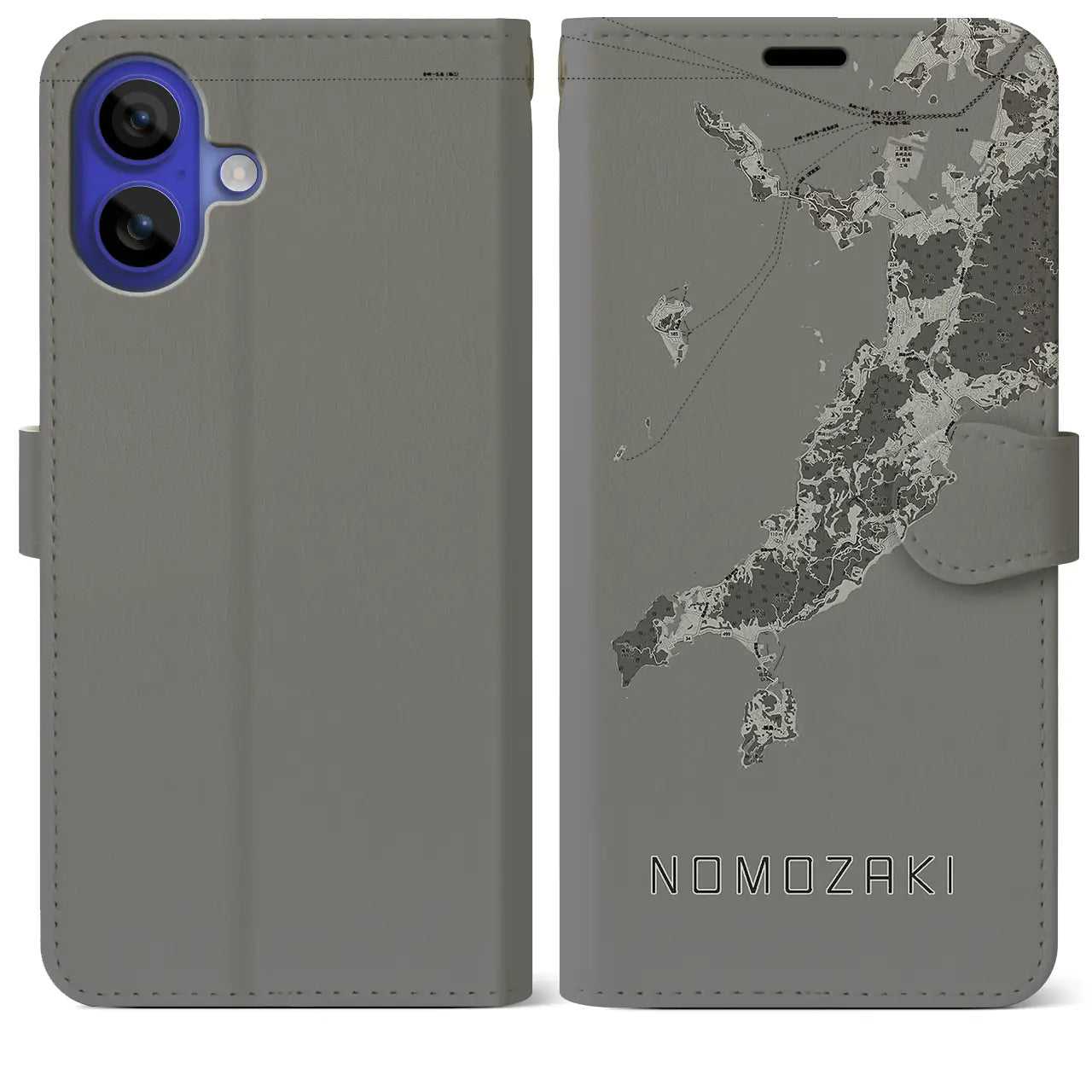 【野母崎(長崎県)】地図柄iPhoneケース(手帳タイプ)モノトーン・iPhone 16 Pro Max 用