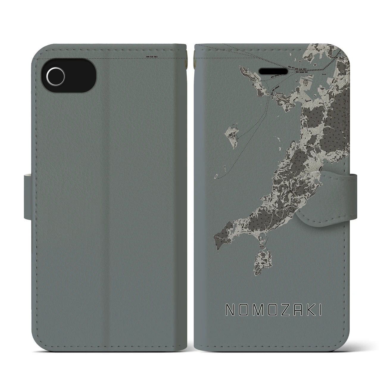 【野母崎(長崎県)】地図柄iPhoneケース(手帳タイプ)モノトーン・iPhone SE(第3 / 第2世代) / 8 / 7 / 6s / 6 用