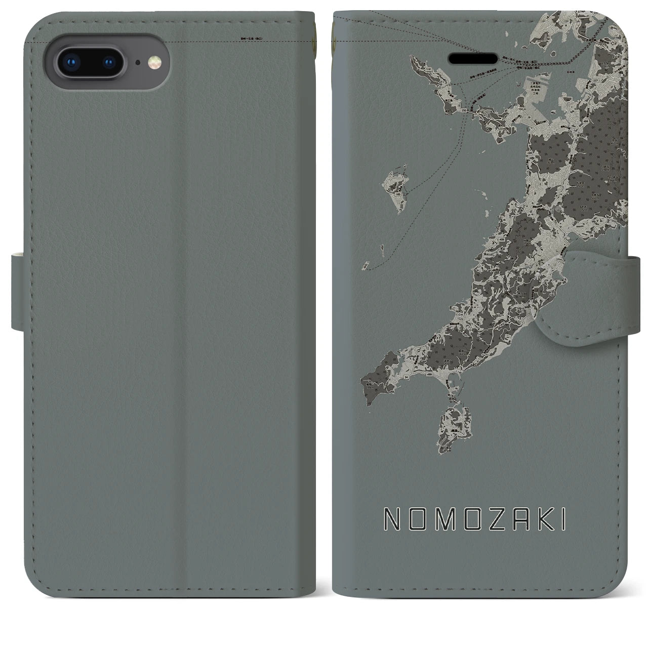 【野母崎(長崎県)】地図柄iPhoneケース(手帳タイプ)モノトーン・iPhone 8Plus /7Plus / 6sPlus / 6Plus 用