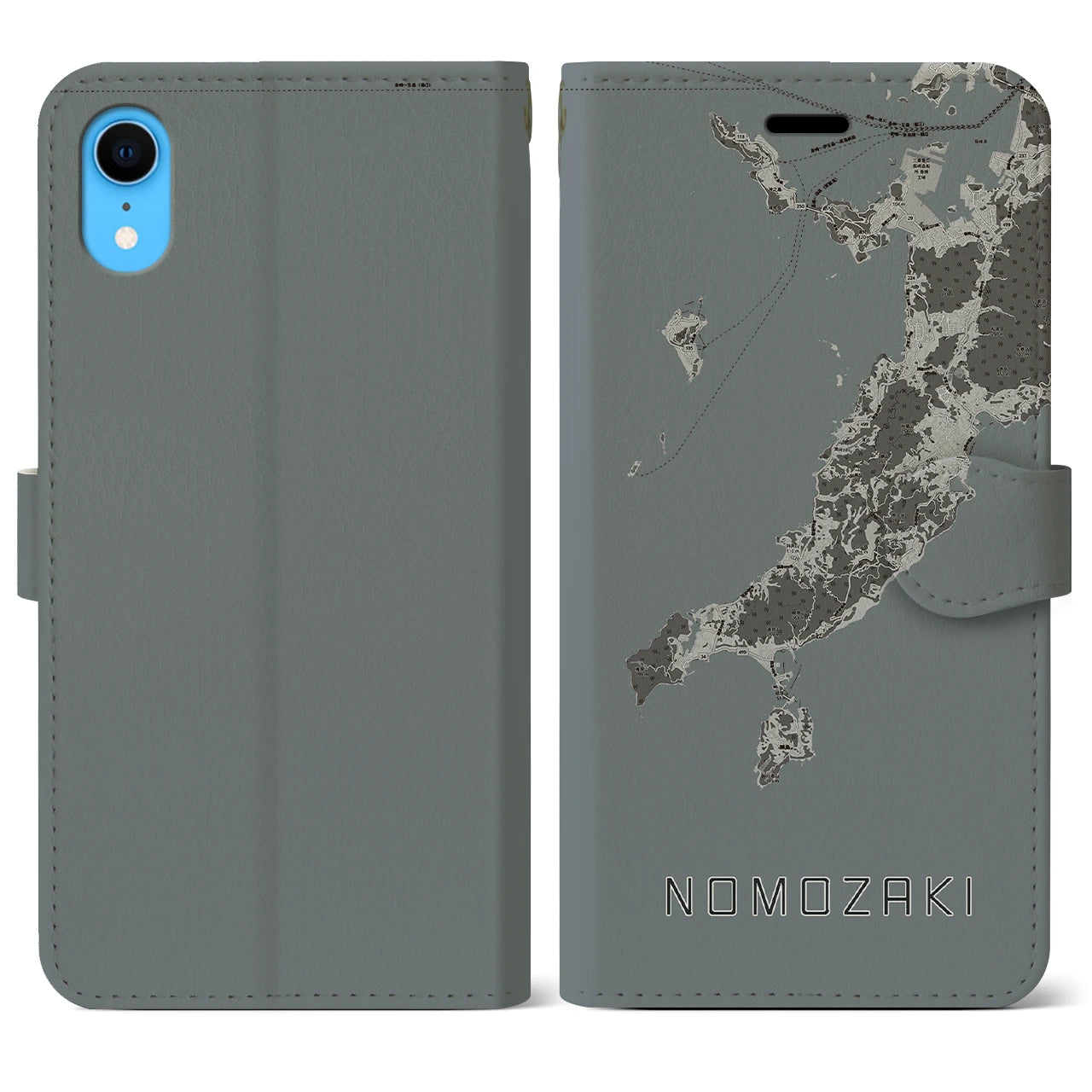 【野母崎(長崎県)】地図柄iPhoneケース(手帳タイプ)モノトーン・iPhone XR 用