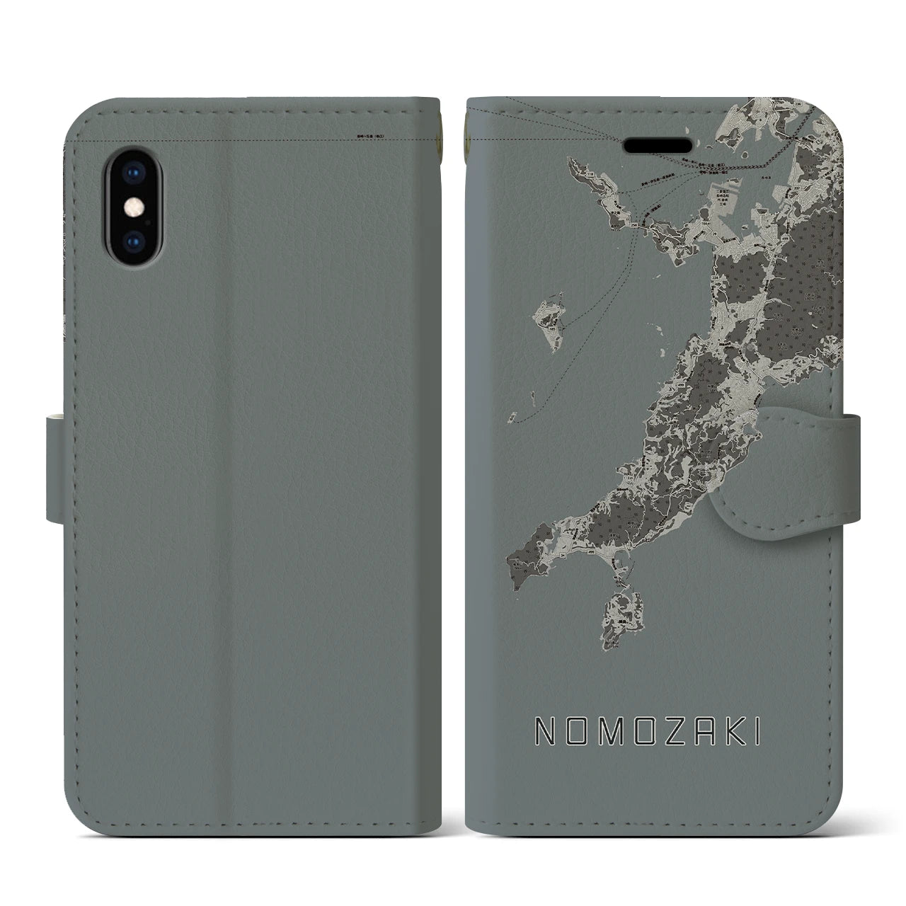 【野母崎(長崎県)】地図柄iPhoneケース(手帳タイプ)モノトーン・iPhone XS / X 用