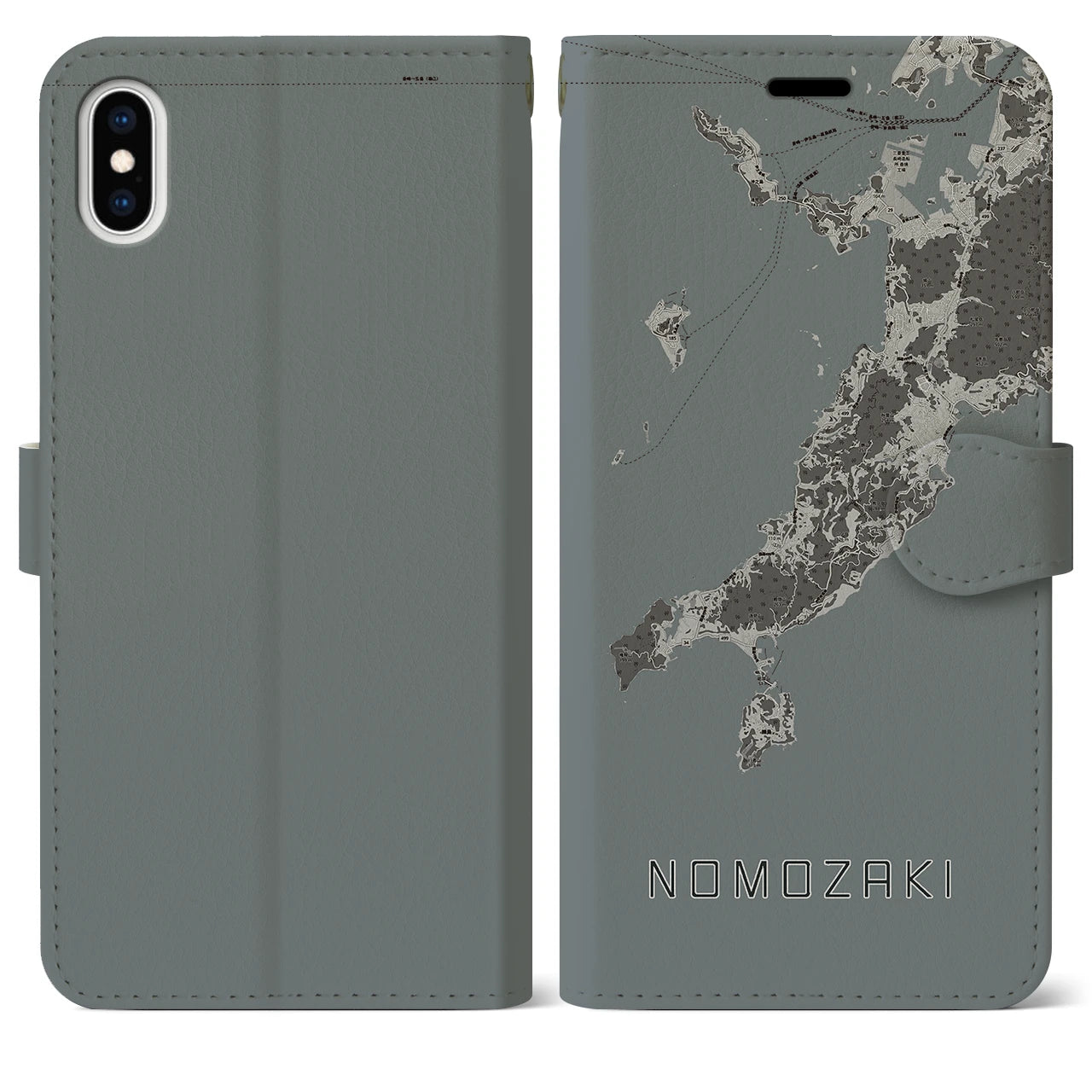 【野母崎(長崎県)】地図柄iPhoneケース(手帳タイプ)モノトーン・iPhone XS Max 用