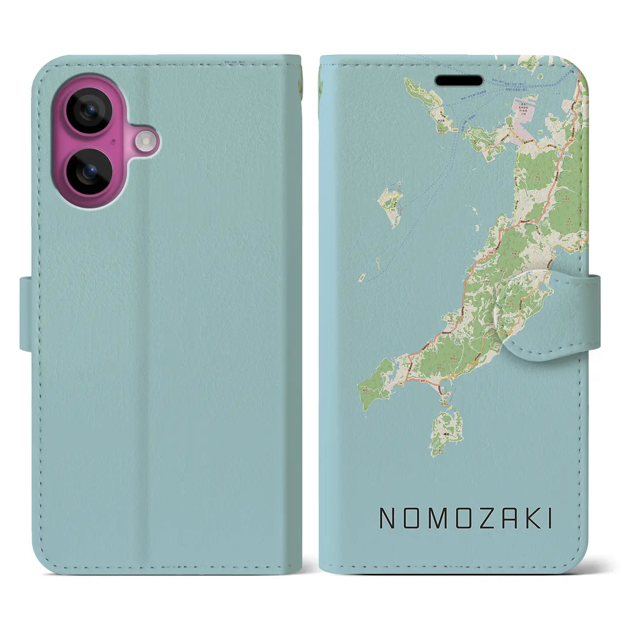 【野母崎(長崎県)】地図柄iPhoneケース(手帳タイプ)ナチュラル・iPhone 16 Pro 用