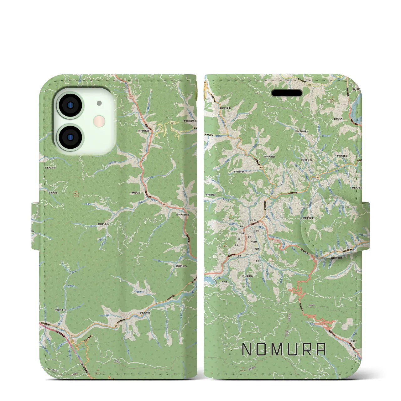 【野村(愛媛県)】地図柄iPhoneケース(手帳タイプ)