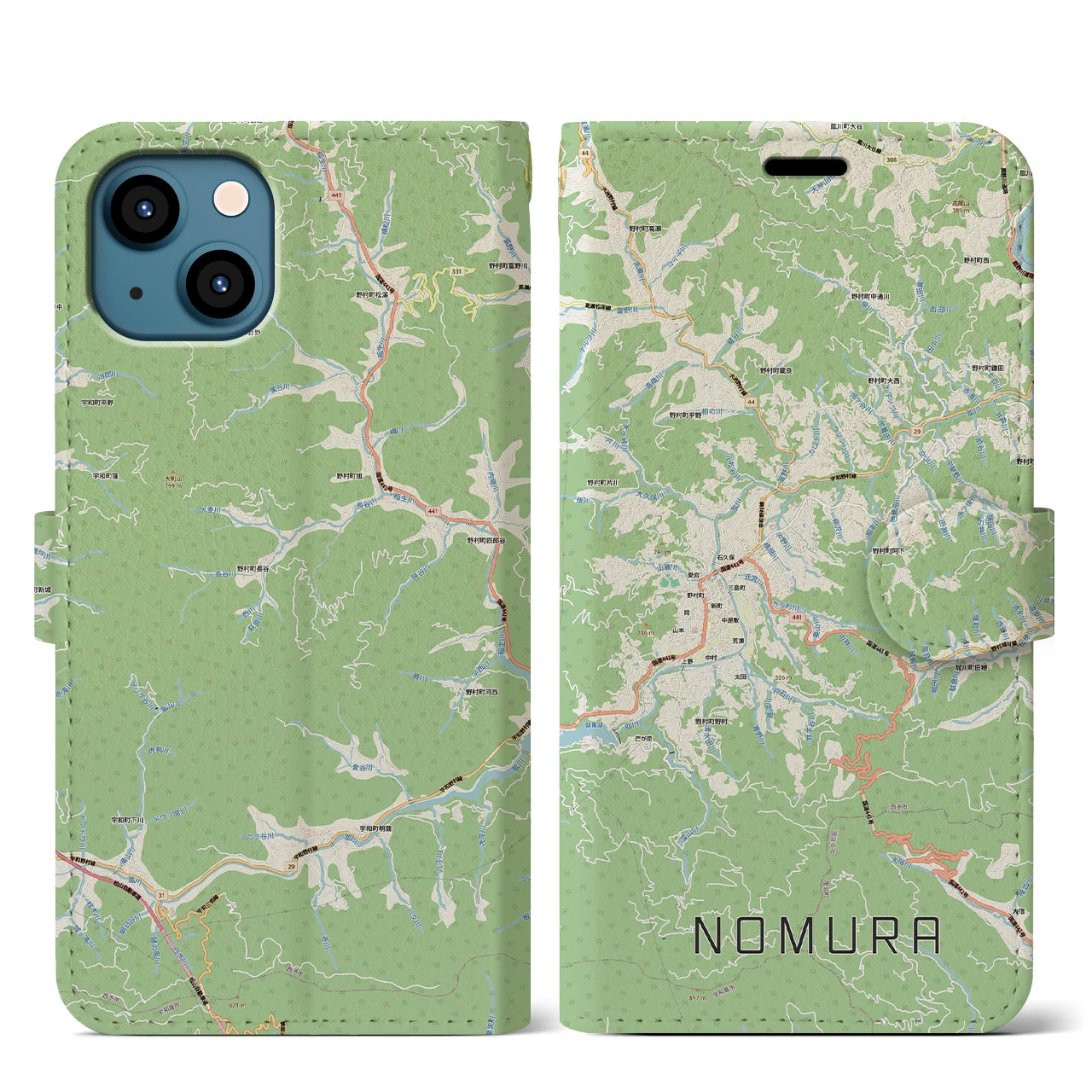 【野村(愛媛県)】地図柄iPhoneケース(手帳タイプ)