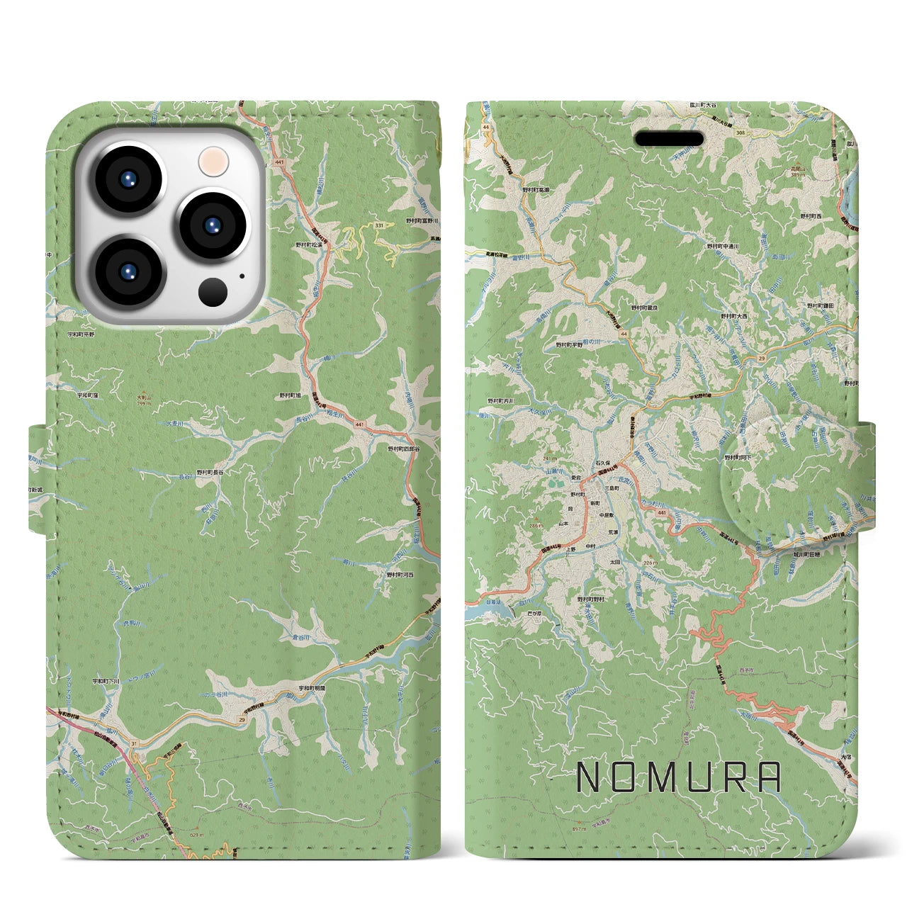 【野村(愛媛県)】地図柄iPhoneケース(手帳タイプ)