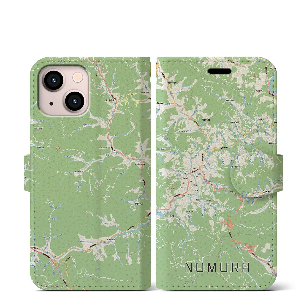 【野村(愛媛県)】地図柄iPhoneケース(手帳タイプ)