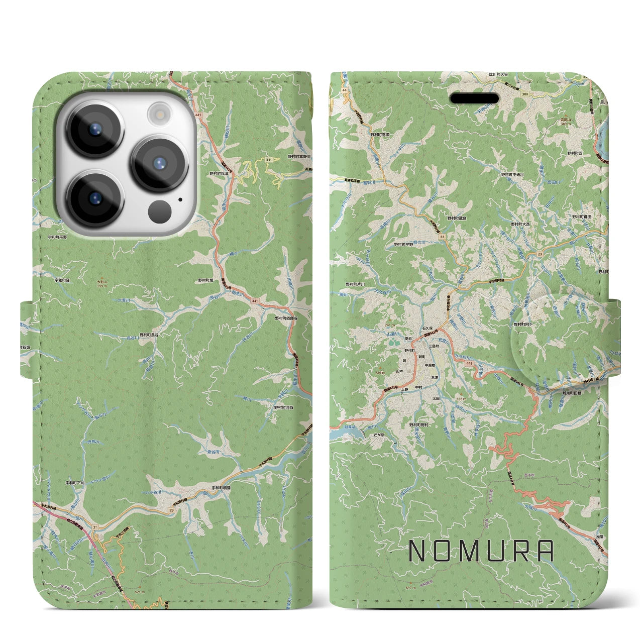【野村(愛媛県)】地図柄iPhoneケース(手帳タイプ)