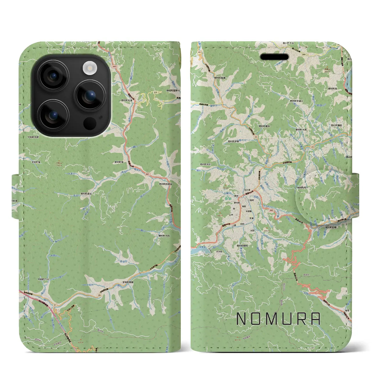 【野村(愛媛県)】地図柄iPhoneケース(手帳タイプ)