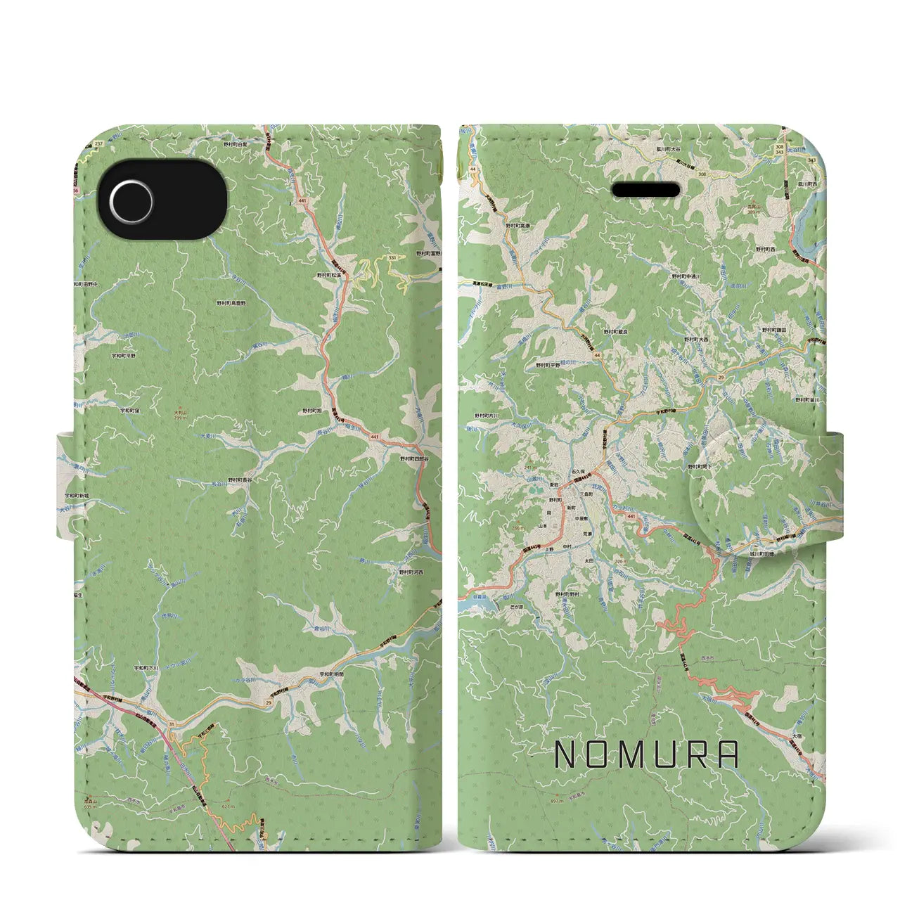 【野村(愛媛県)】地図柄iPhoneケース(手帳タイプ)