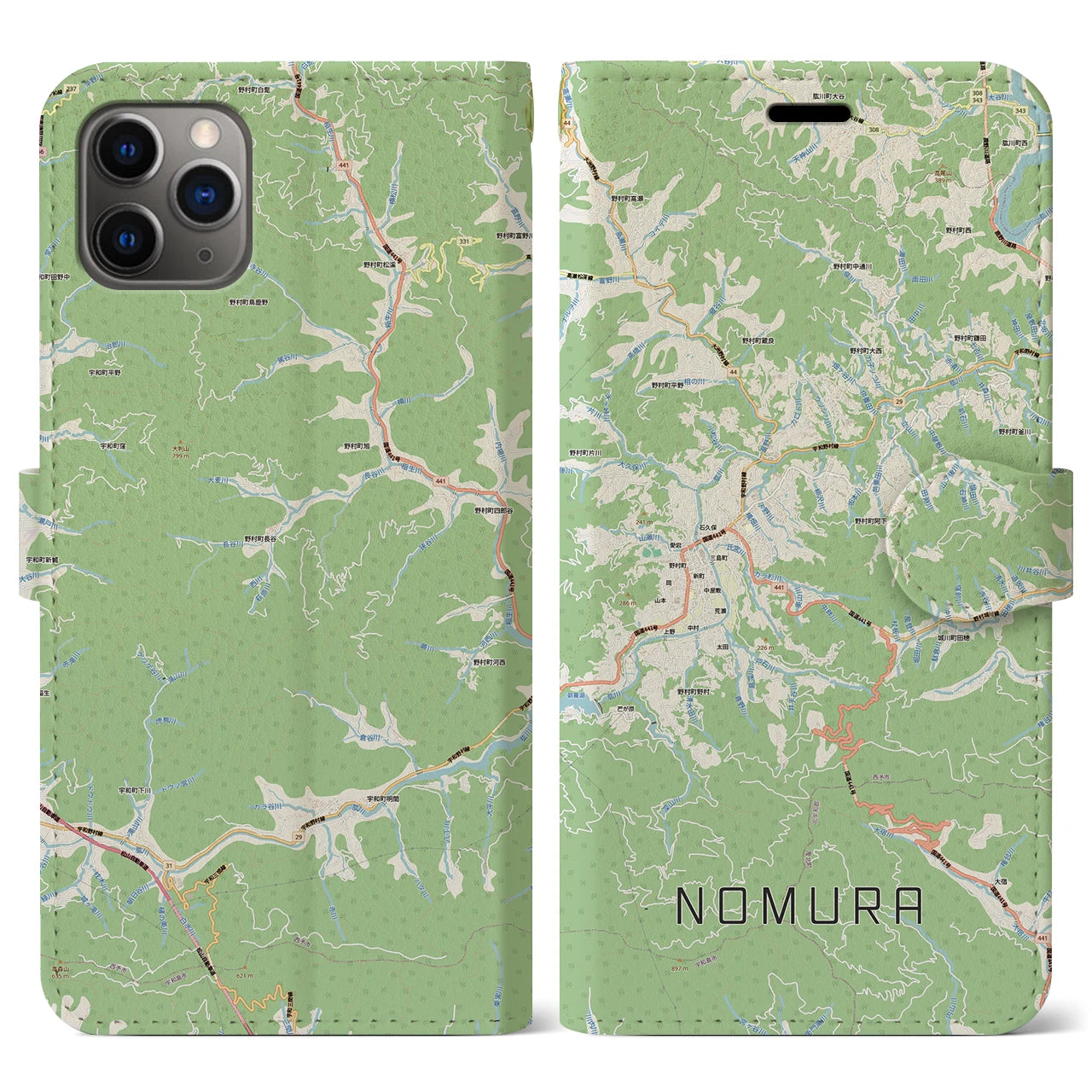 【野村(愛媛県)】地図柄iPhoneケース(手帳タイプ)