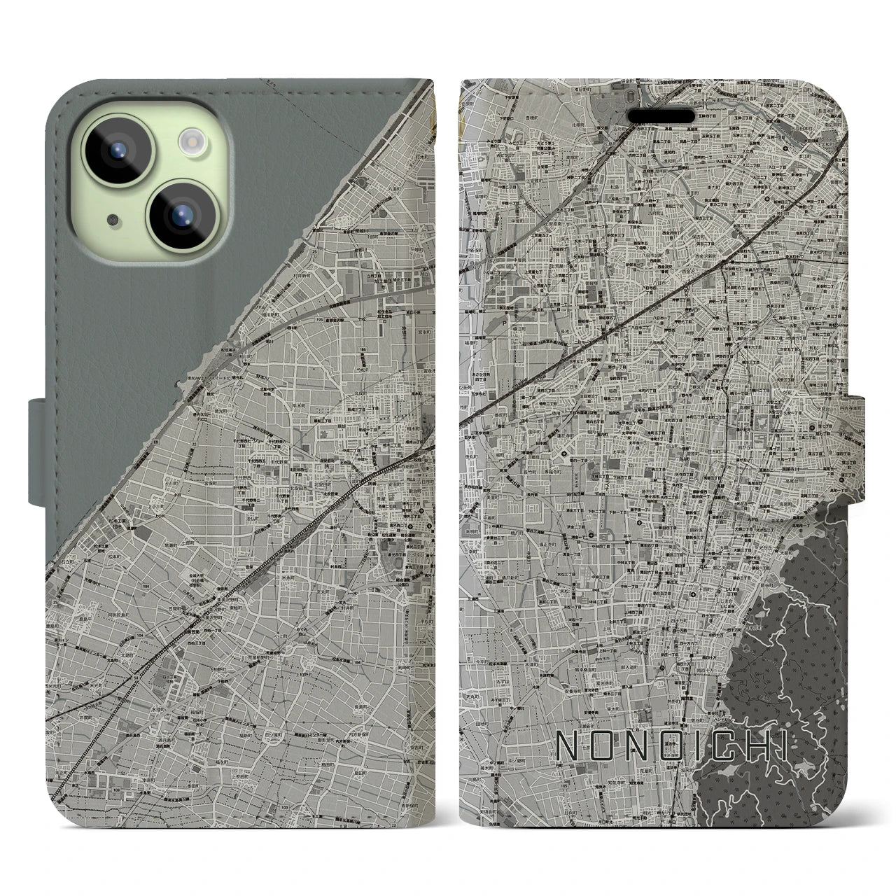 【野々市(石川県)】地図柄iPhoneケース(手帳タイプ)