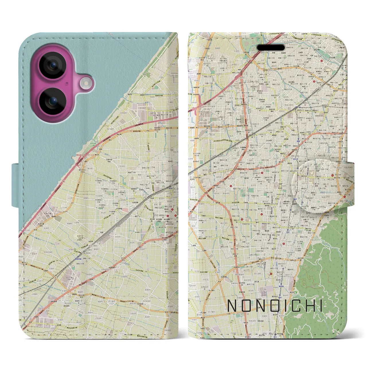 【野々市(石川県)】地図柄iPhoneケース(手帳タイプ)ナチュラル・iPhone 16 Pro 用