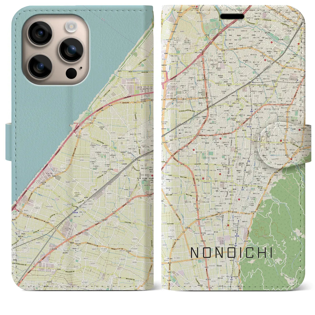 【野々市(石川県)】地図柄iPhoneケース(手帳タイプ)ナチュラル・iPhone 16 Plus 用