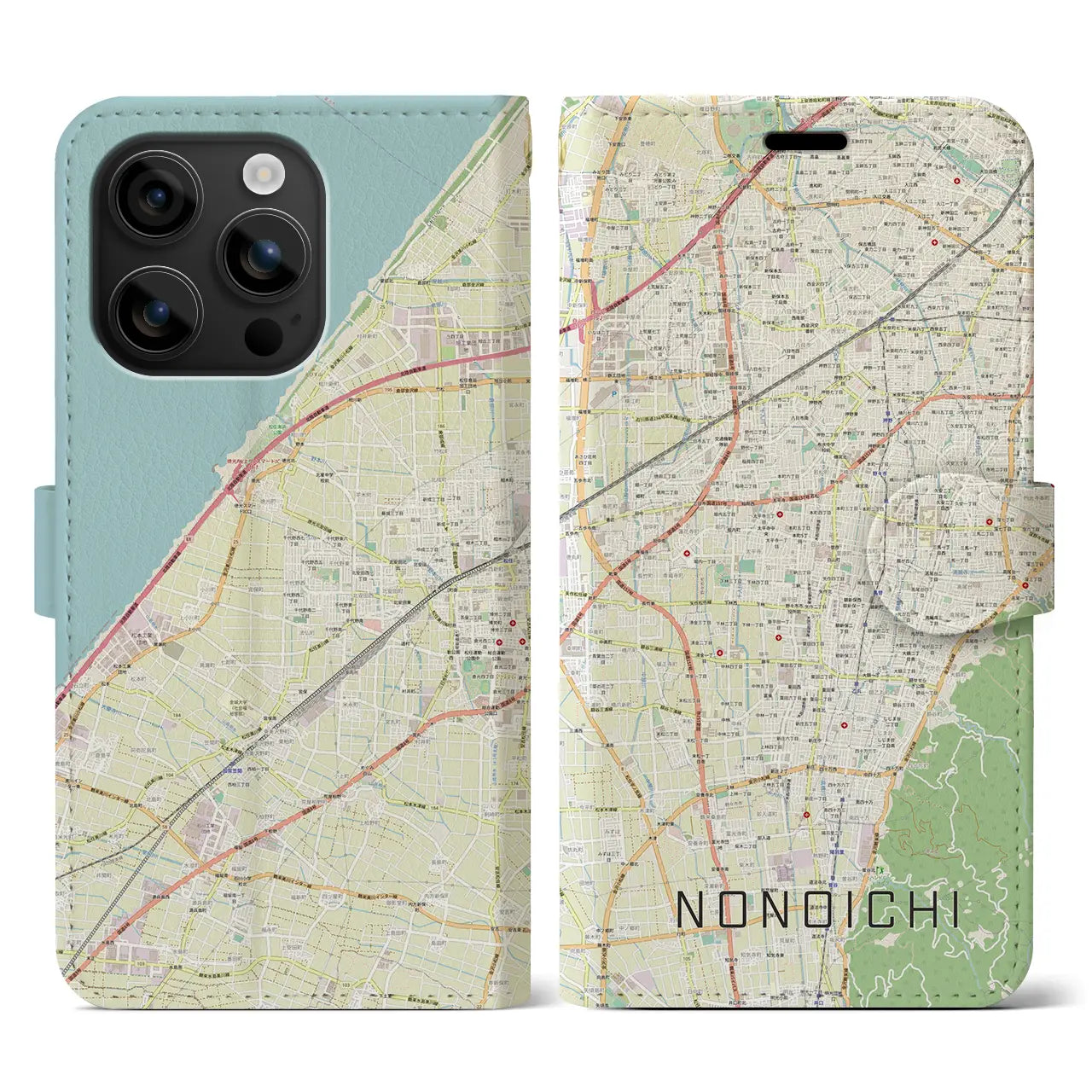 【野々市(石川県)】地図柄iPhoneケース(手帳タイプ)ナチュラル・iPhone 16 用