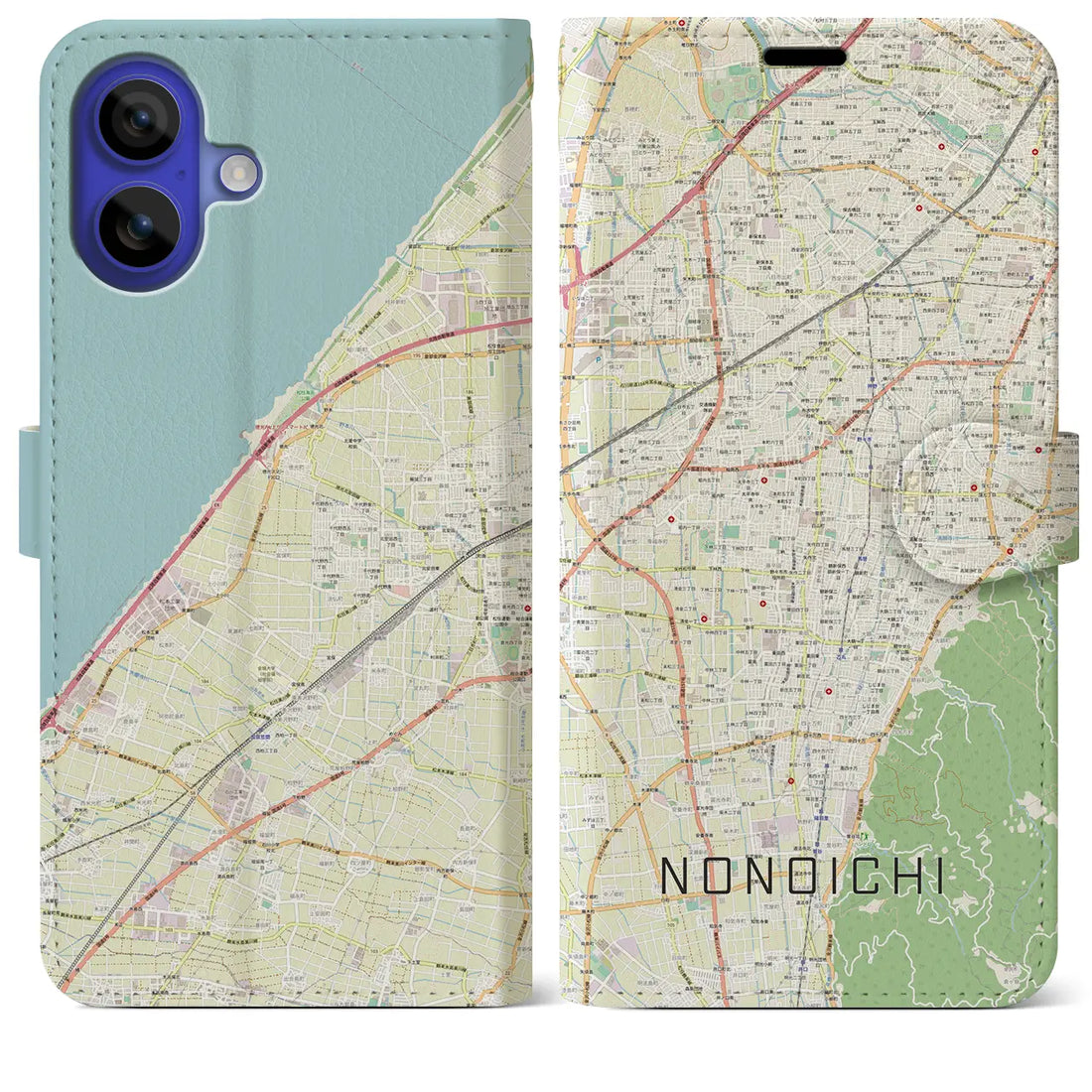 【野々市(石川県)】地図柄iPhoneケース(手帳タイプ)ナチュラル・iPhone 16 Pro Max 用