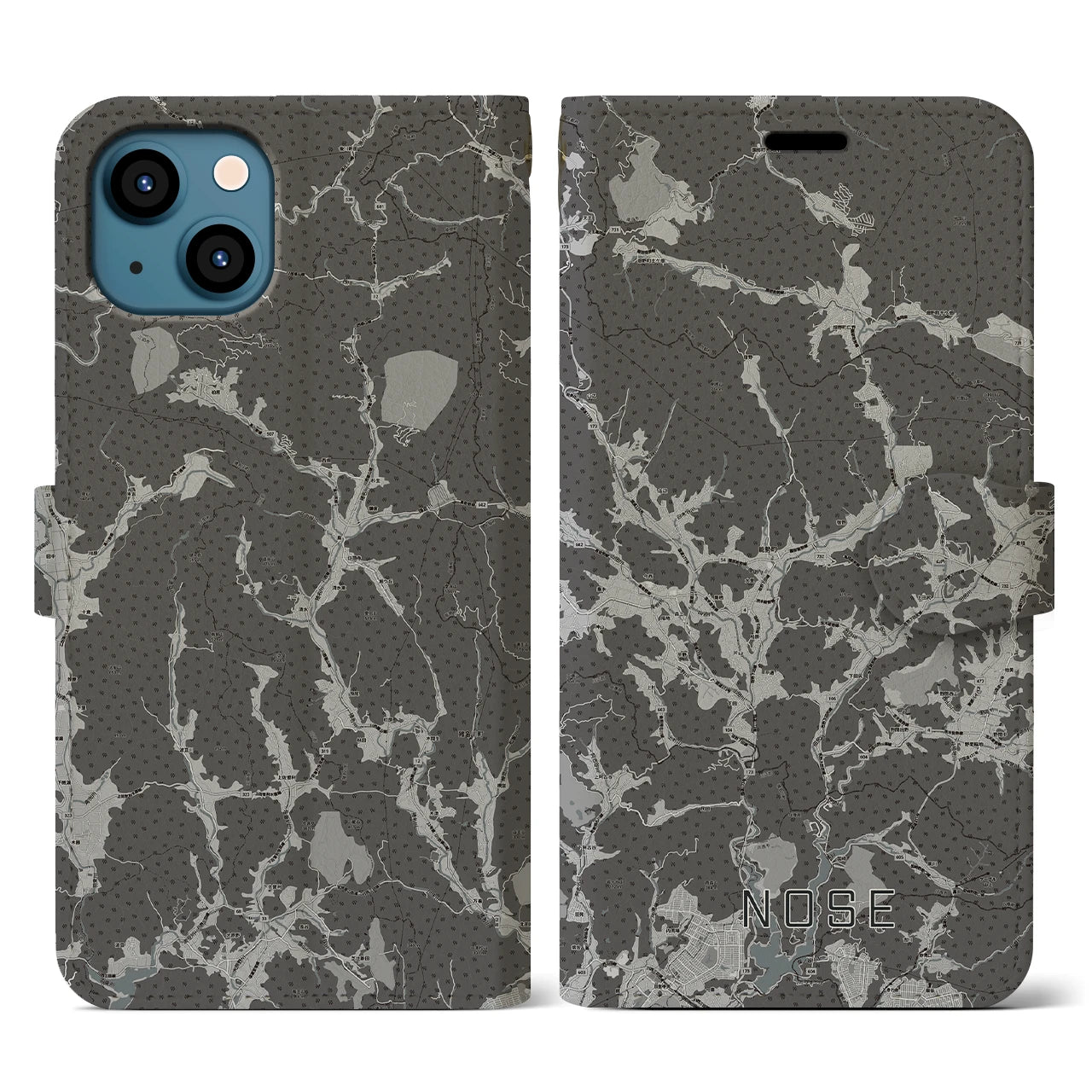 【能勢(大阪府)】地図柄iPhoneケース(手帳タイプ)モノトーン・iPhone 13 用