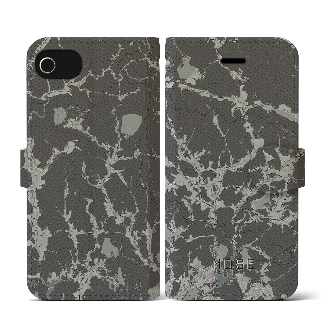 【能勢(大阪府)】地図柄iPhoneケース(手帳タイプ)モノトーン・iPhone SE(第3 / 第2世代) / 8 / 7 / 6s / 6 用